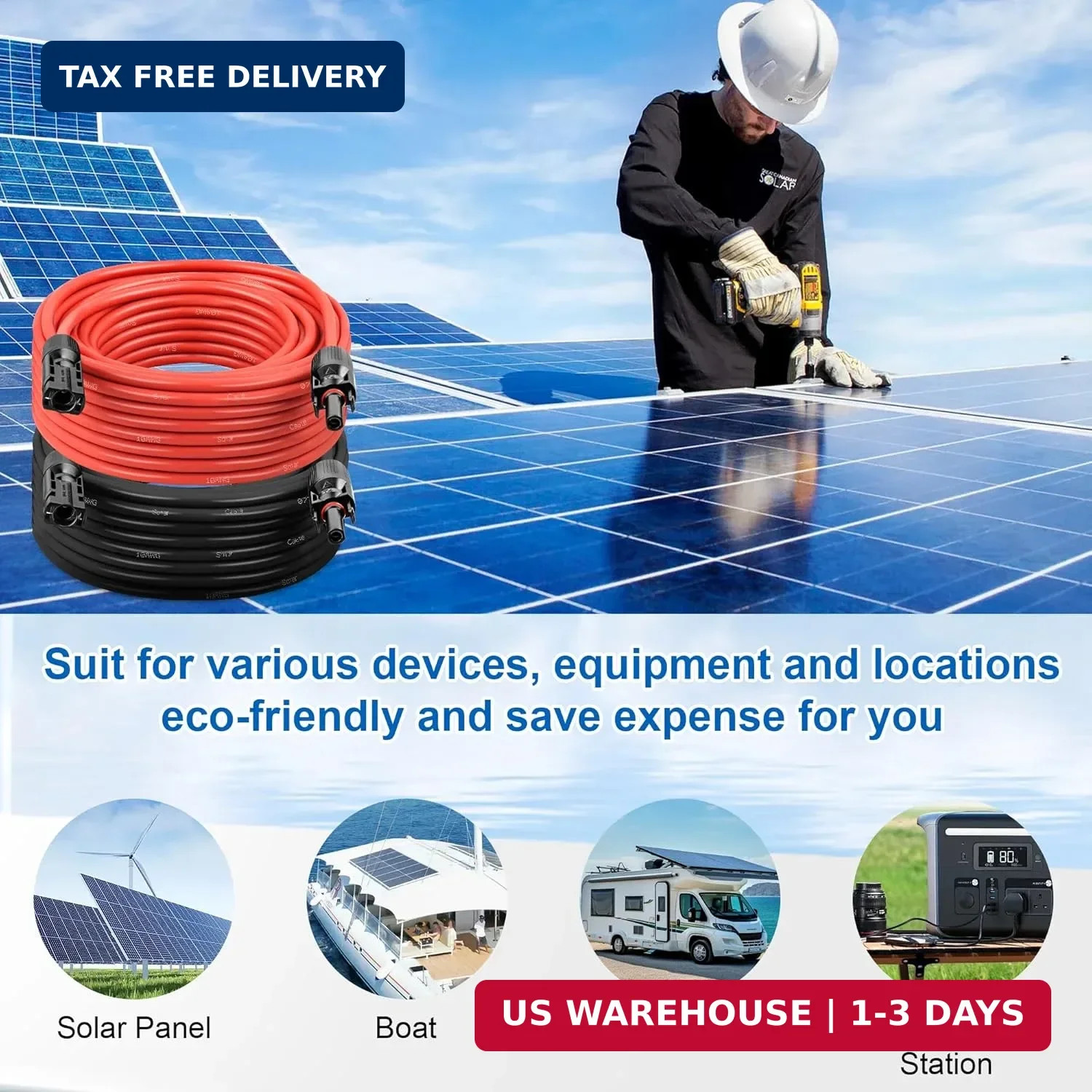 30 FT 10AWG Solar Panel Extension Cable,10 Gauge Extension Cord,5FT 10FT 20FT 30