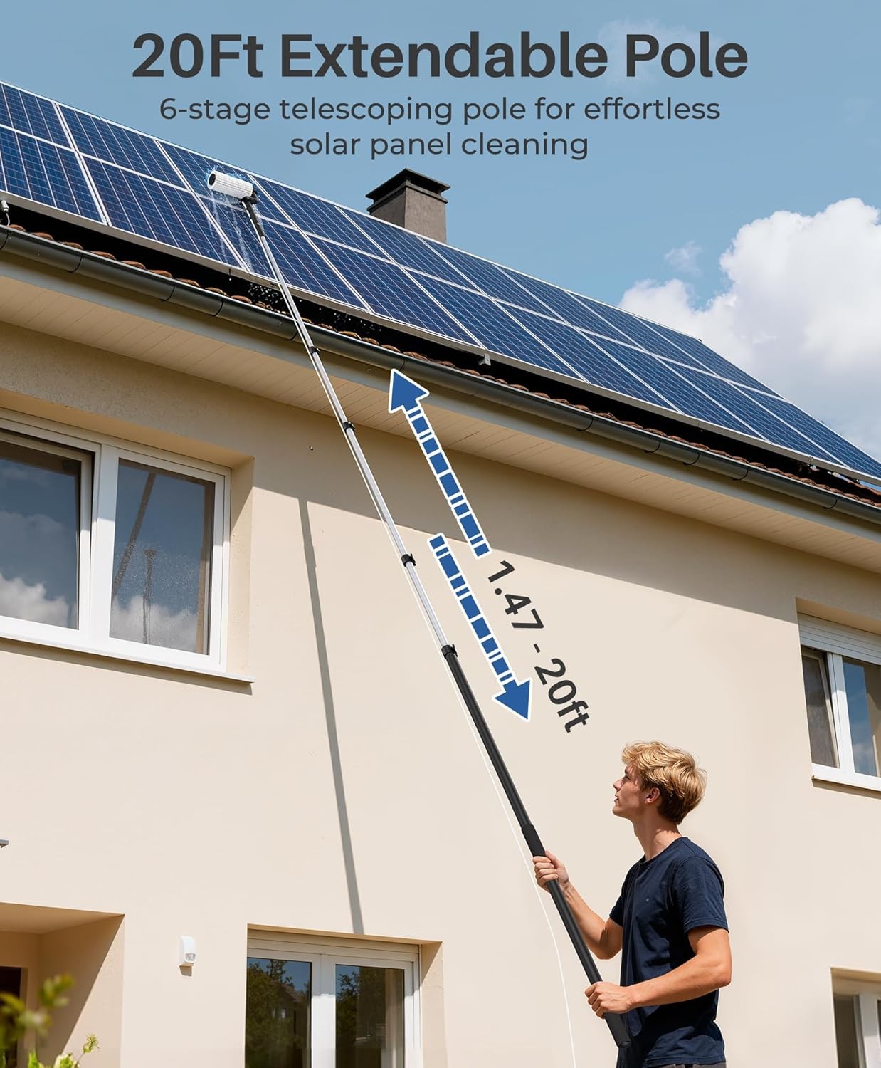 20ft Electric Solar Panel Cleaning Brush Kit Water Fed Pole 2 Speed Soap Dispens