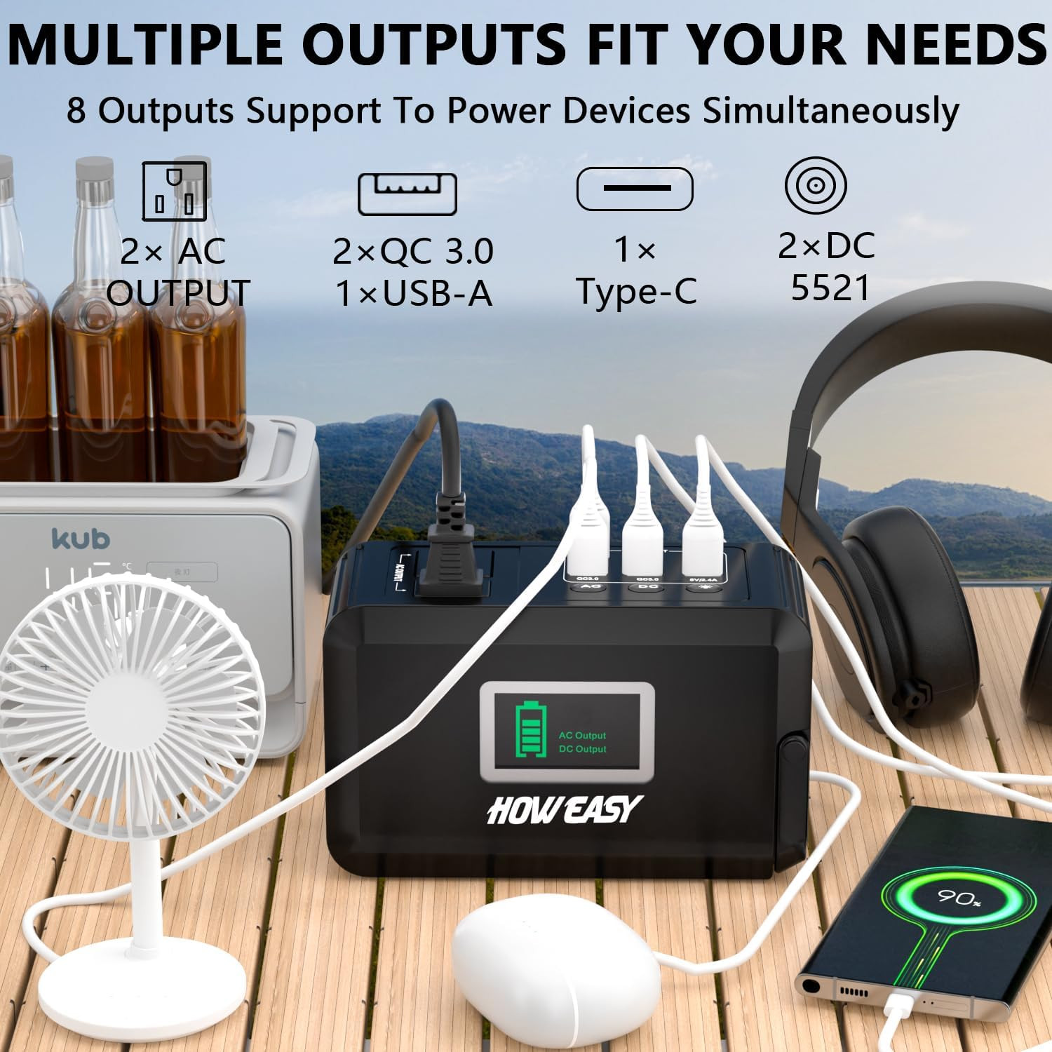 HOWEASY Portable Power Station120W(240W Peak), 24000mAh Camping Solar Generator,