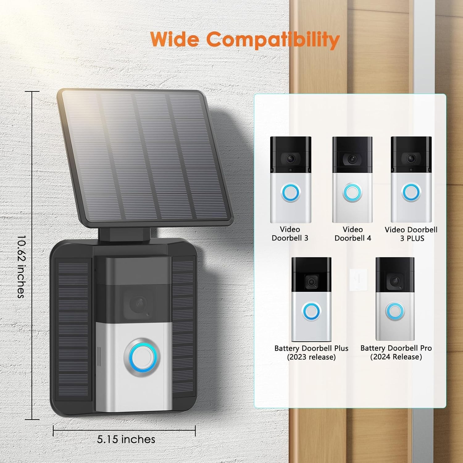 Solar Charger Compatible for Ring Video Doorbell 3/3 Plus/4/Battery Doorbell Plu