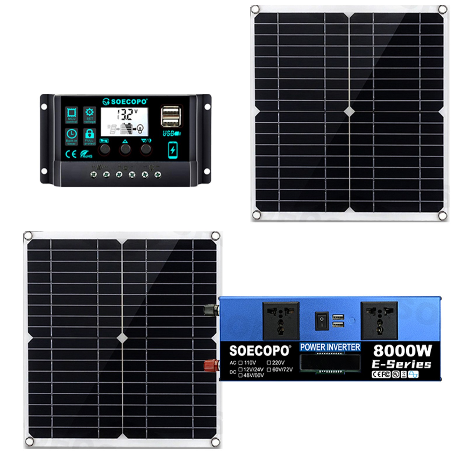 8000W Solar Inverter Kit (12V24V DC to 110V/220V AC) + 2pcs Solar Panels