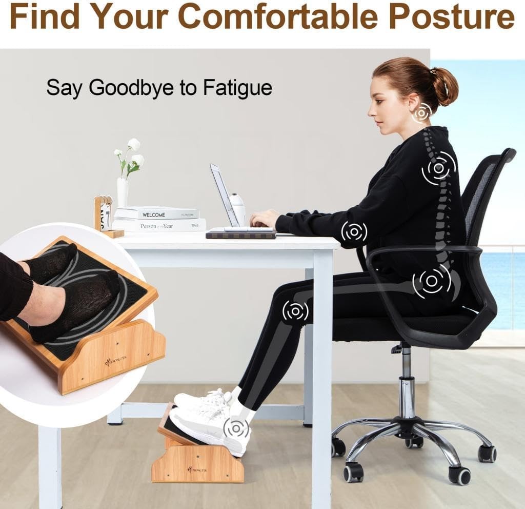 Ergonomic Rocking Foot Rest for Under Desk, Adjustable Foot Stool with Non-Sl…