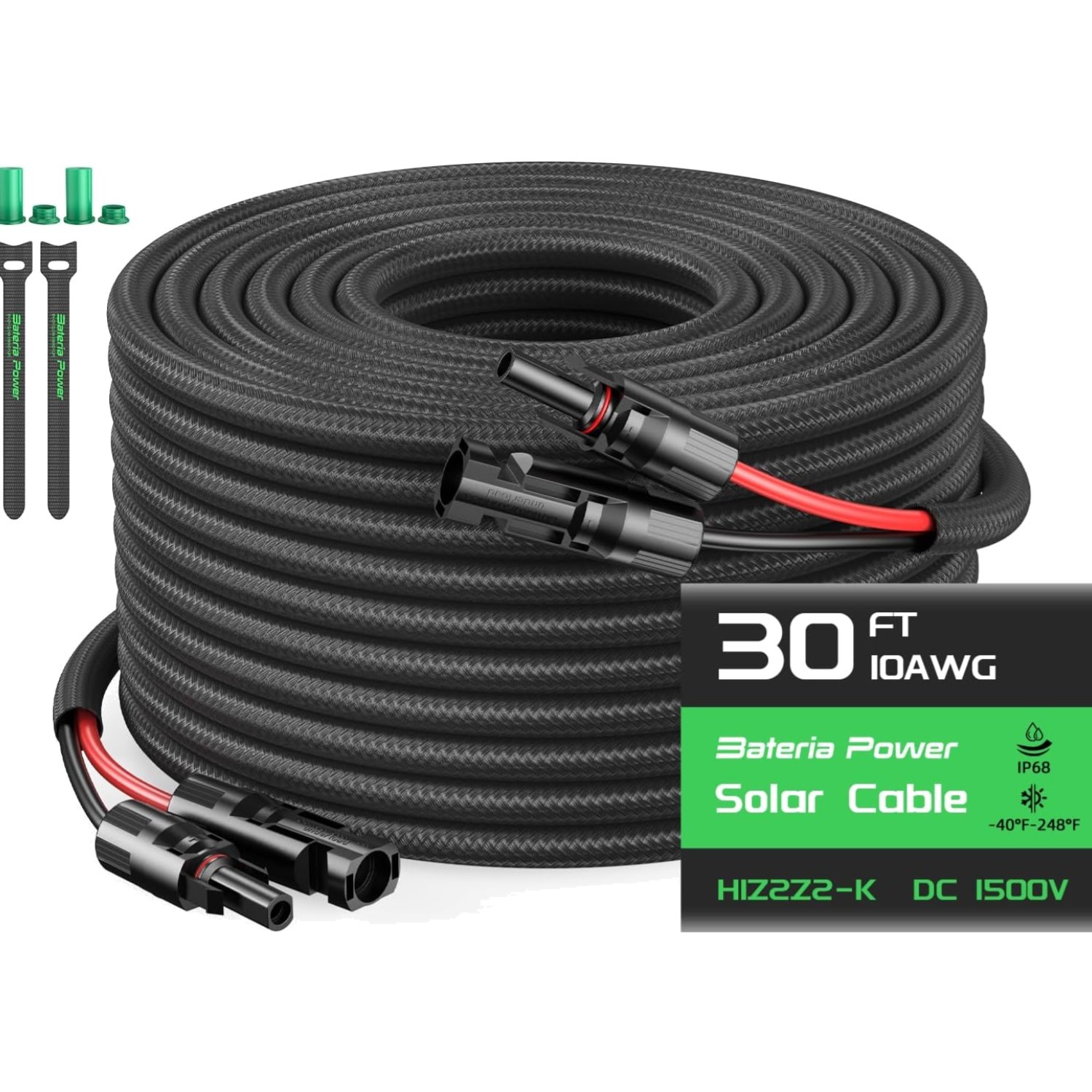 10AWG 30FT Solar Panel Extension Cable, Flame Retardant Protective Sleeving, …