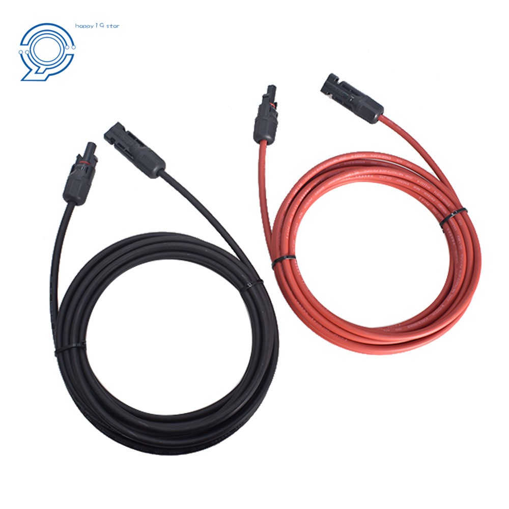 1 Pair 10ft Black and Red Solar Panel Extension Cable Wire Connector 12AWG