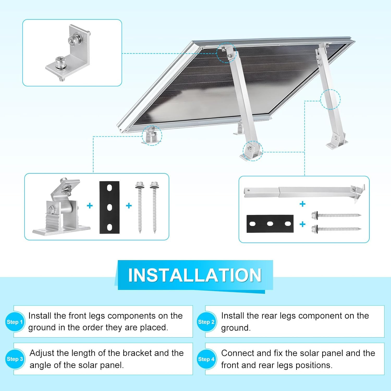 2 Sets Adjustable Solar Panel Tilts Mount Brackets Aluminum Alloy Mounting Brack