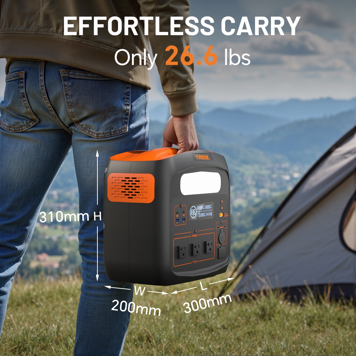YVKKOE 1800W 1024Wh Solar Portable Power Station LFP for Outdoors