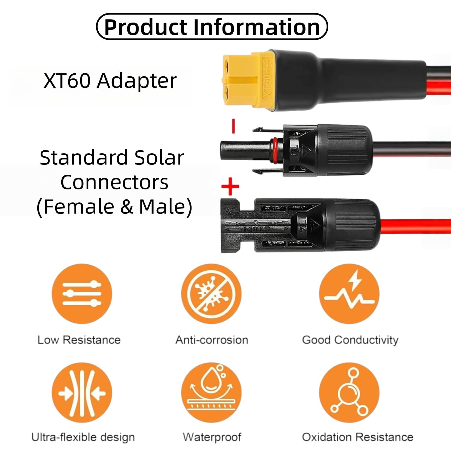 10FT/3M Solar Panel Cable 12AWG Solar Panel Connector to XT60 Charge Adapter