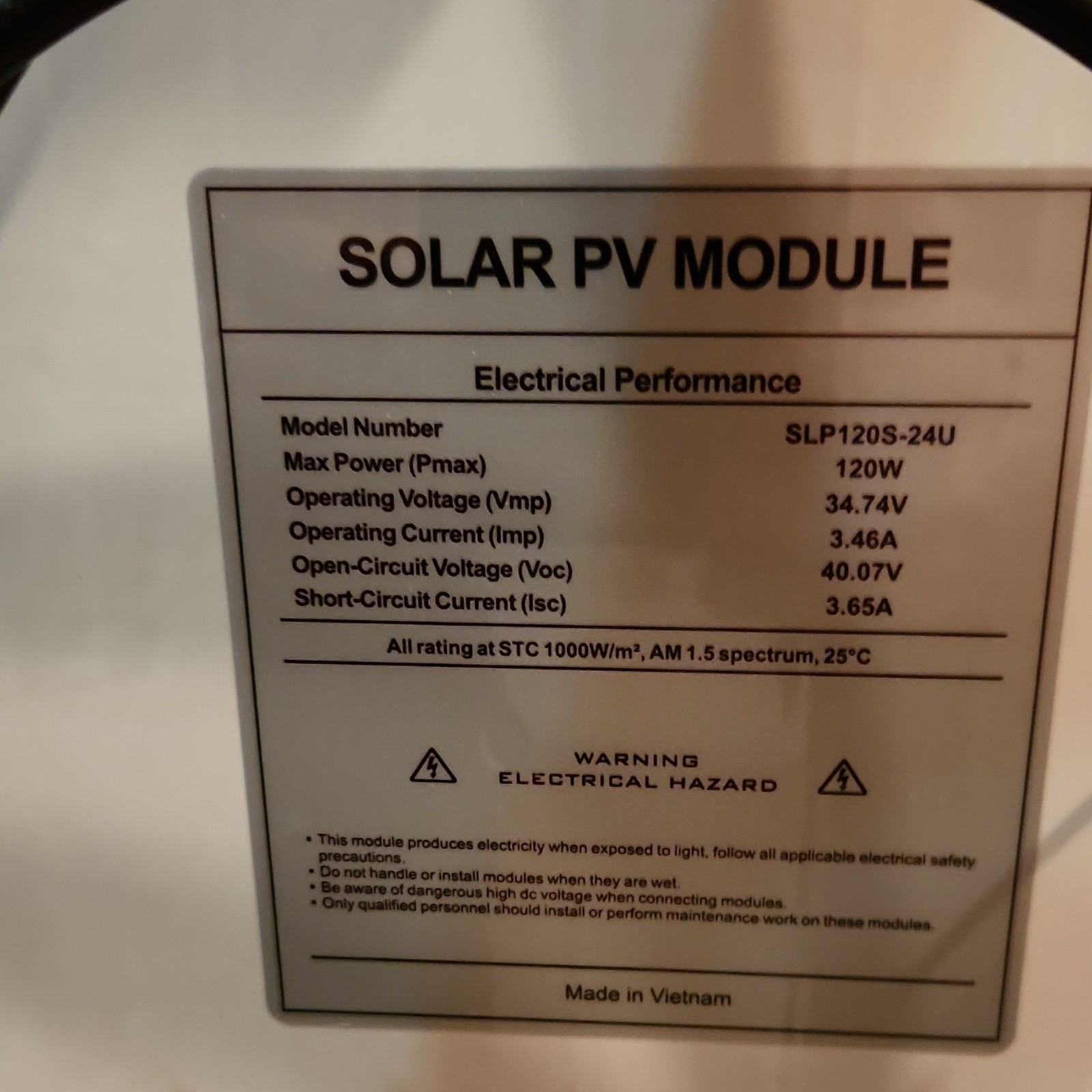 Solarland SPL120S-U(120032401A) 120W/24V Solar Panel.