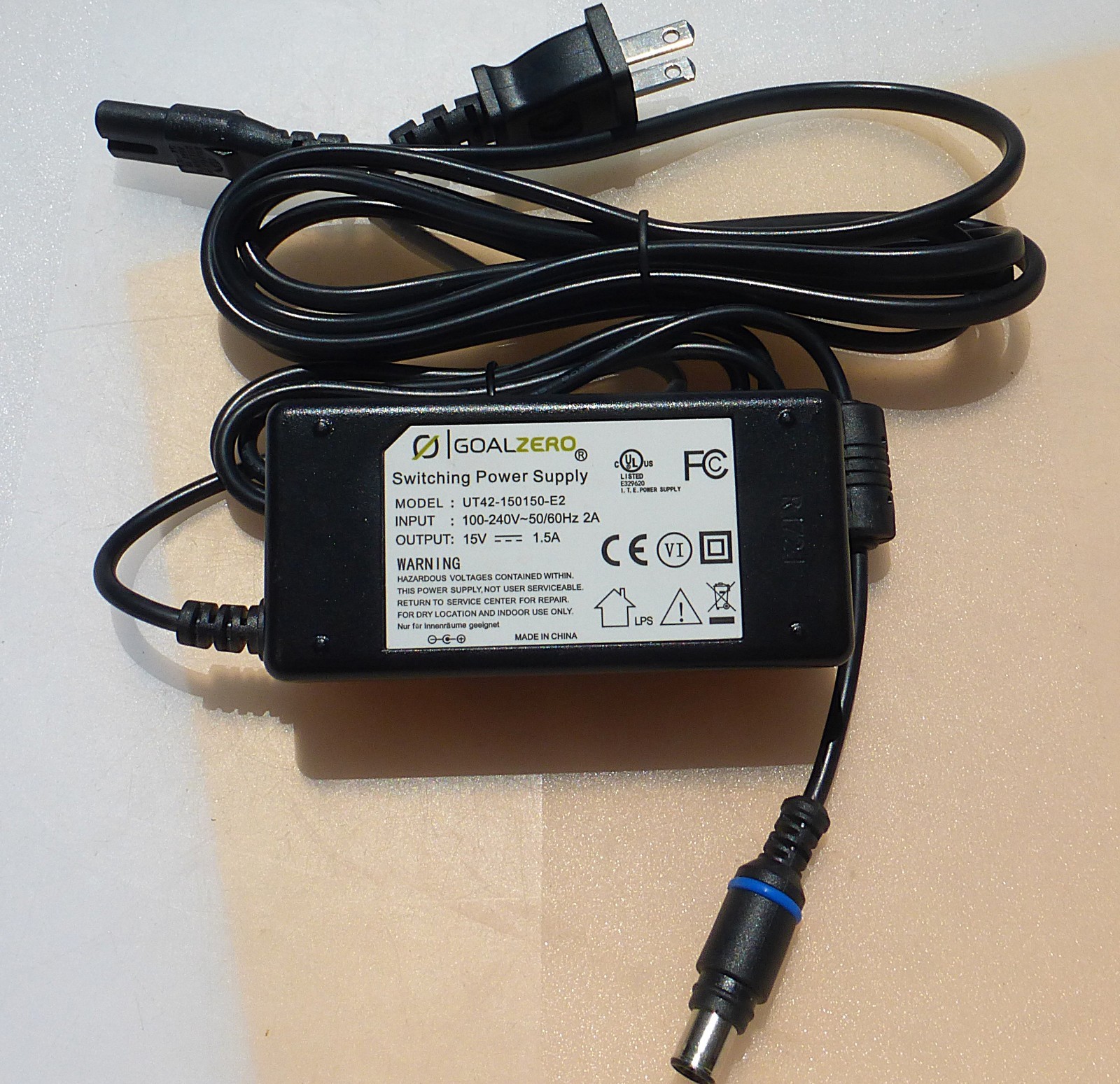 Goal Zero Power Supply Charger UT42-150150-E2 Genuine OEM Output: 15v DC 1.5A
