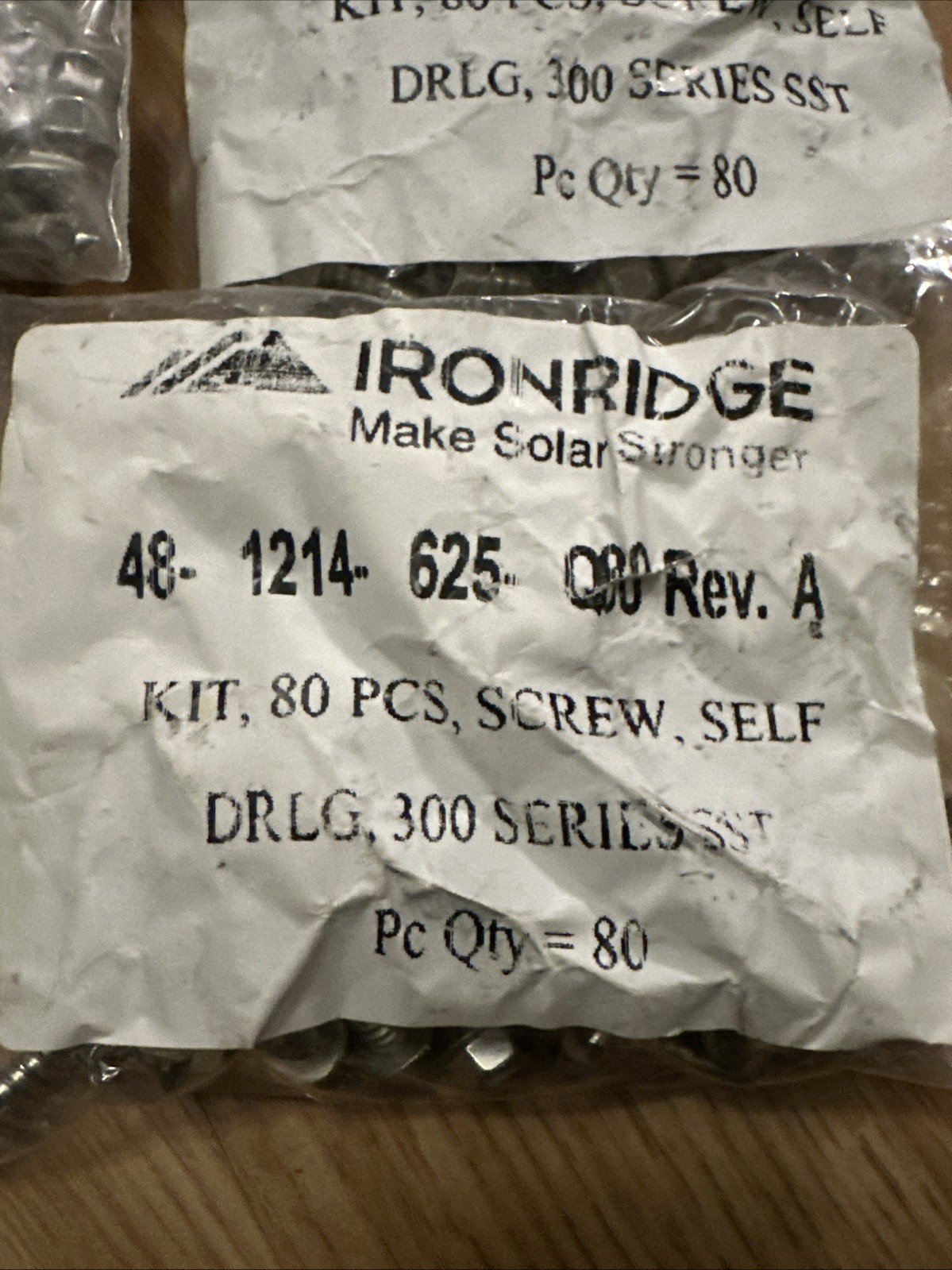 520 IronRidge 48-1214-625-Q80 Rev A Self Drilling Structural Screw #8 SS 3/4”