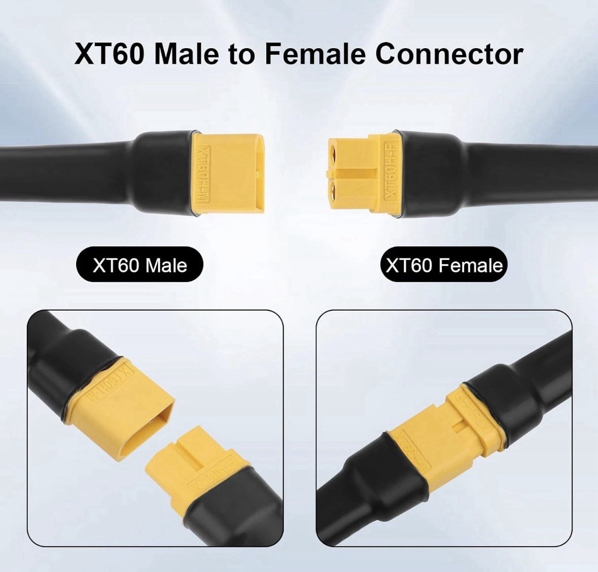 XT60 Cable 25ft, 12AWG Tinned Copper, Male to Female, Robust Drone Power