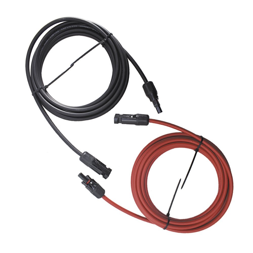 LABLT 10 AWG 15 FT 1 Pair Solar Panel Extension Cable Wire Connector Black + Red