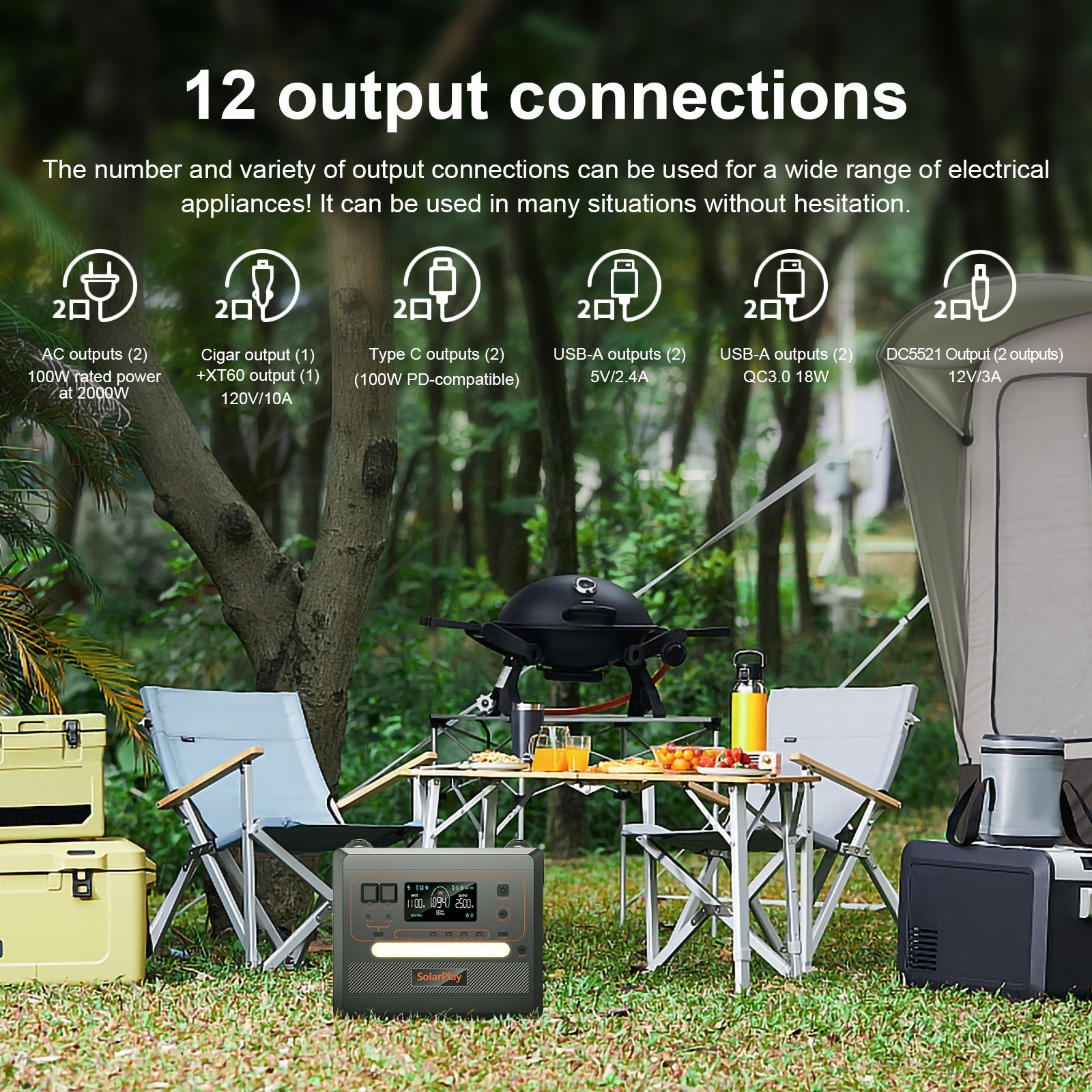 SolarPlay 2500W Power Station 2304Wh Solar Generator With 2Pcs 400W Solar Panel
