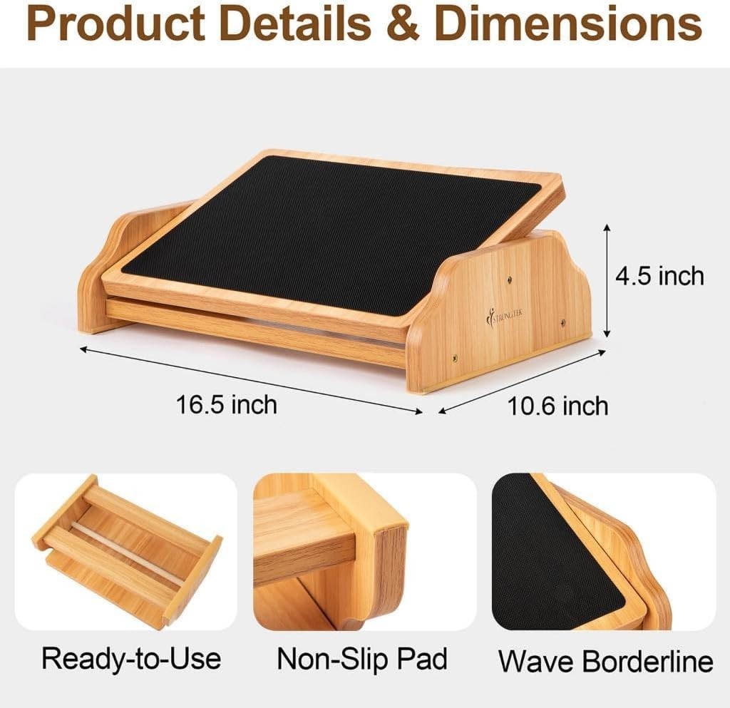 Ergonomic Rocking Foot Rest for Under Desk, Adjustable Foot Stool with Non-Sl…