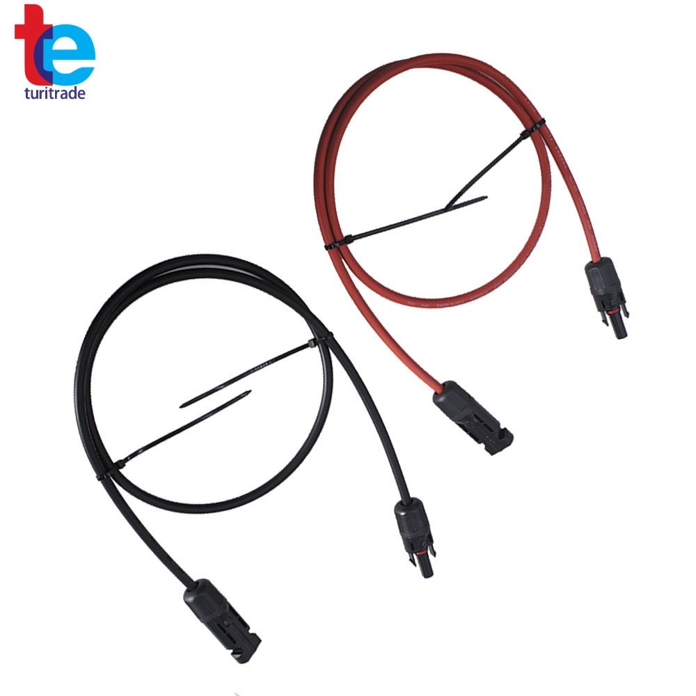 1 Pair 3 Feet Solar Panel Extension Cable Wire Connector Black + Red 10 AWG