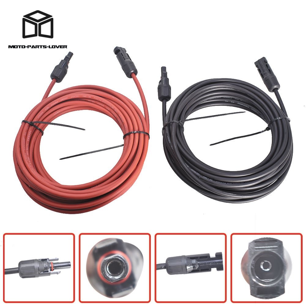 20ft Black+Red Solar Panel Extension Cable Wire Connector 1 Pair 4mm²/12AWG New