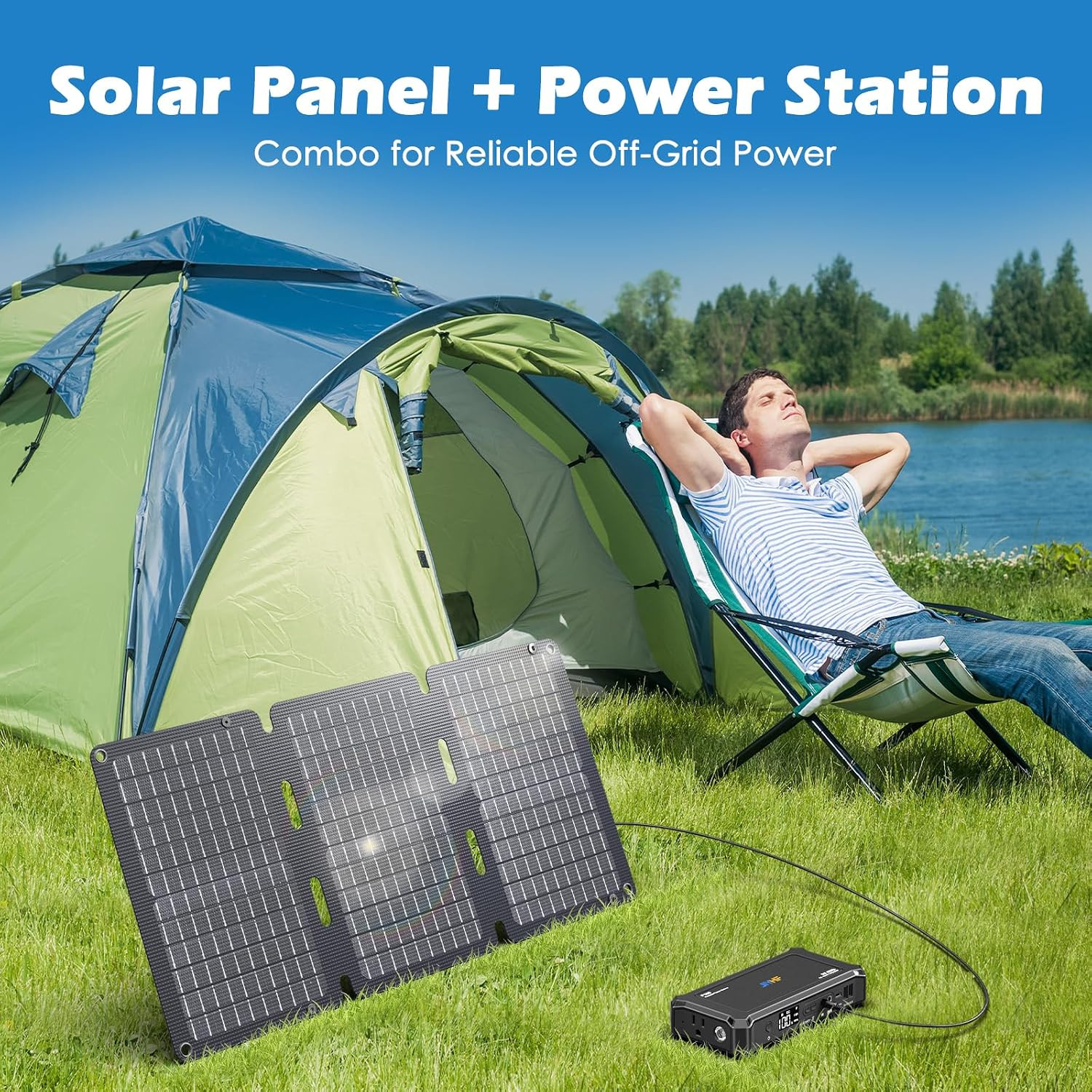 Portable Power Station with 30W Foldable Solar Panel – 99.9Wh Backup Battery, 10