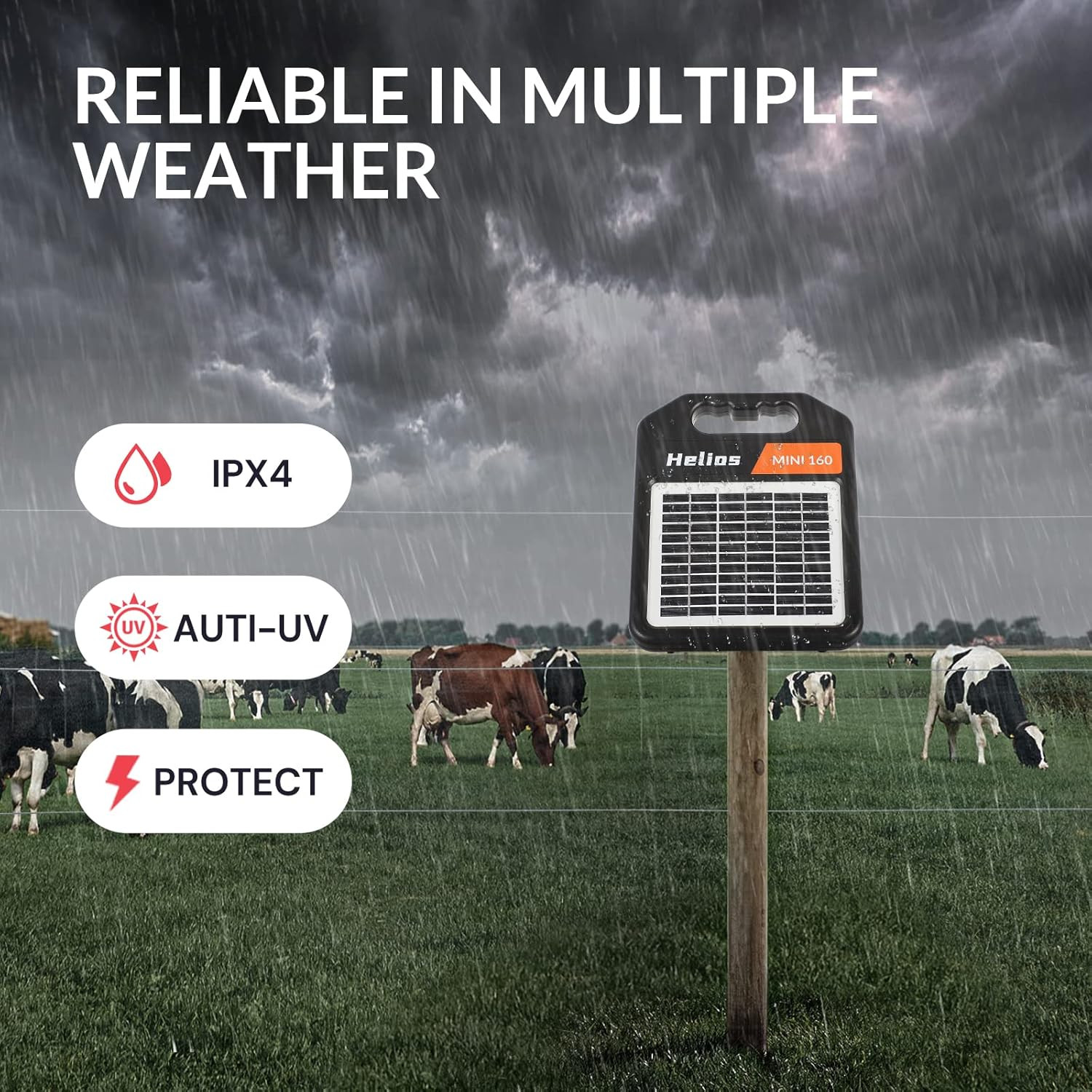 10 Miles Solar Electric Fence Charger with Day/Night Mode, 0.16J Portable Solar