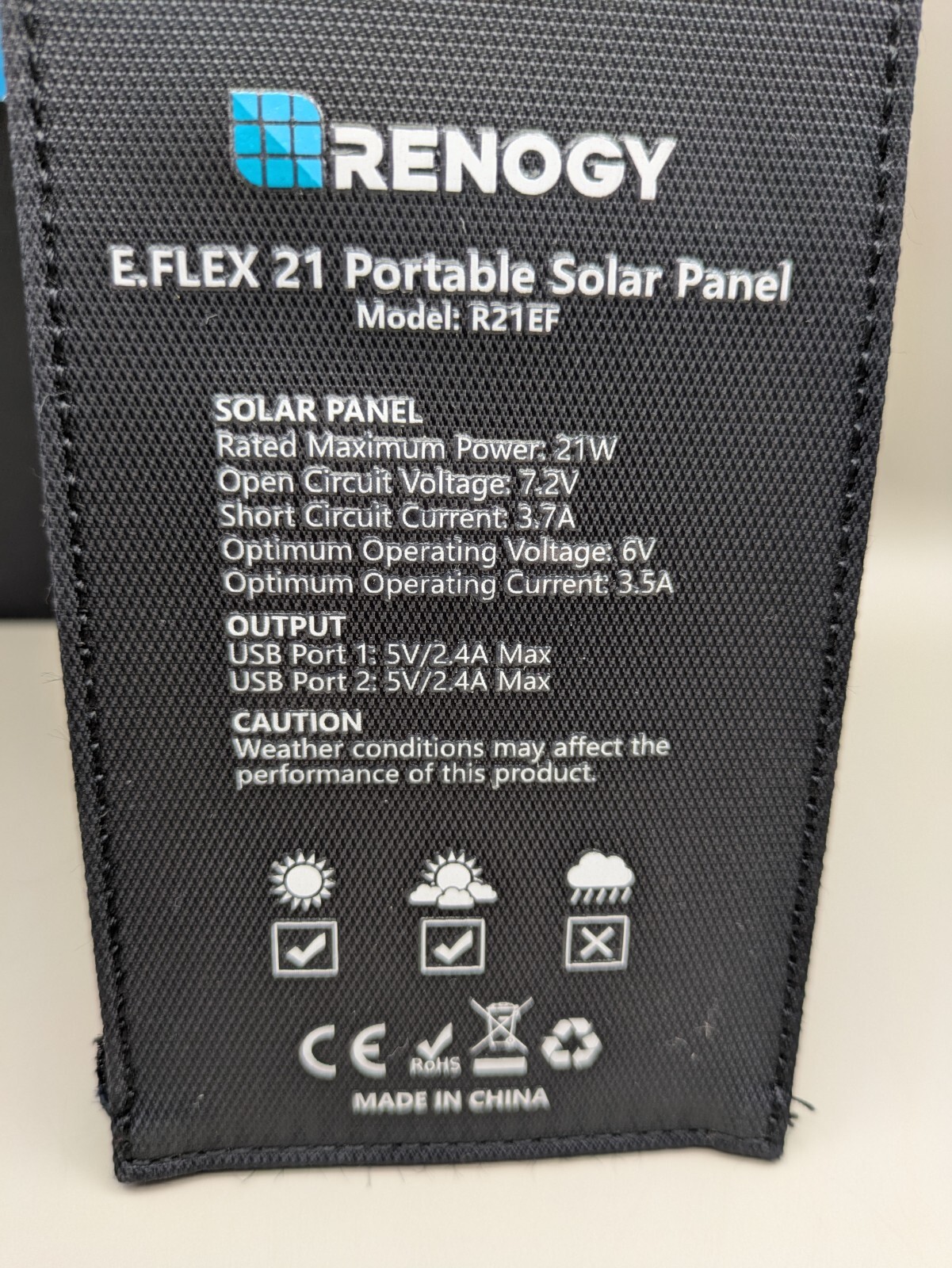 Renogy E.FLEX 21 Watt Foldable Portable Solar Panel w/Kickstand, Black (Used)