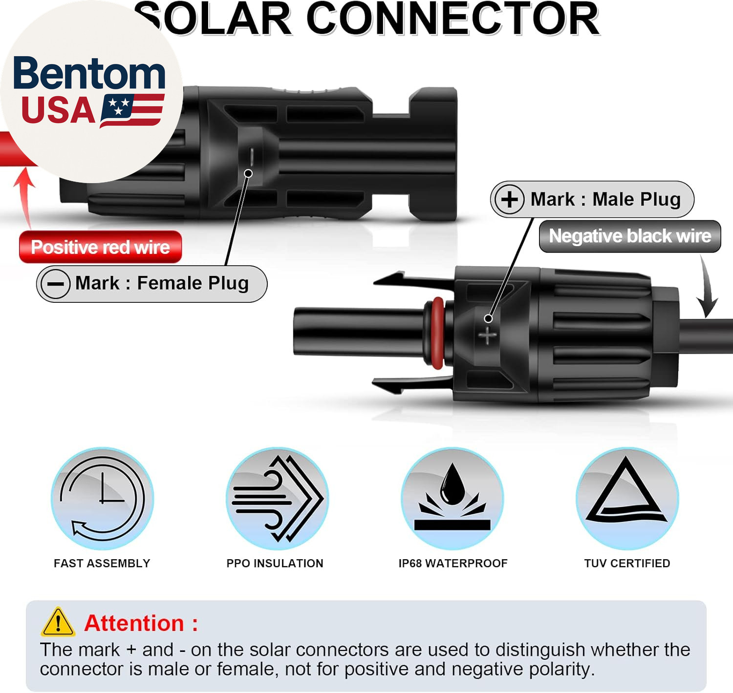 3 Feet 10AWG Solar Extension Cable with Solar Panel Female and Male Connector So
