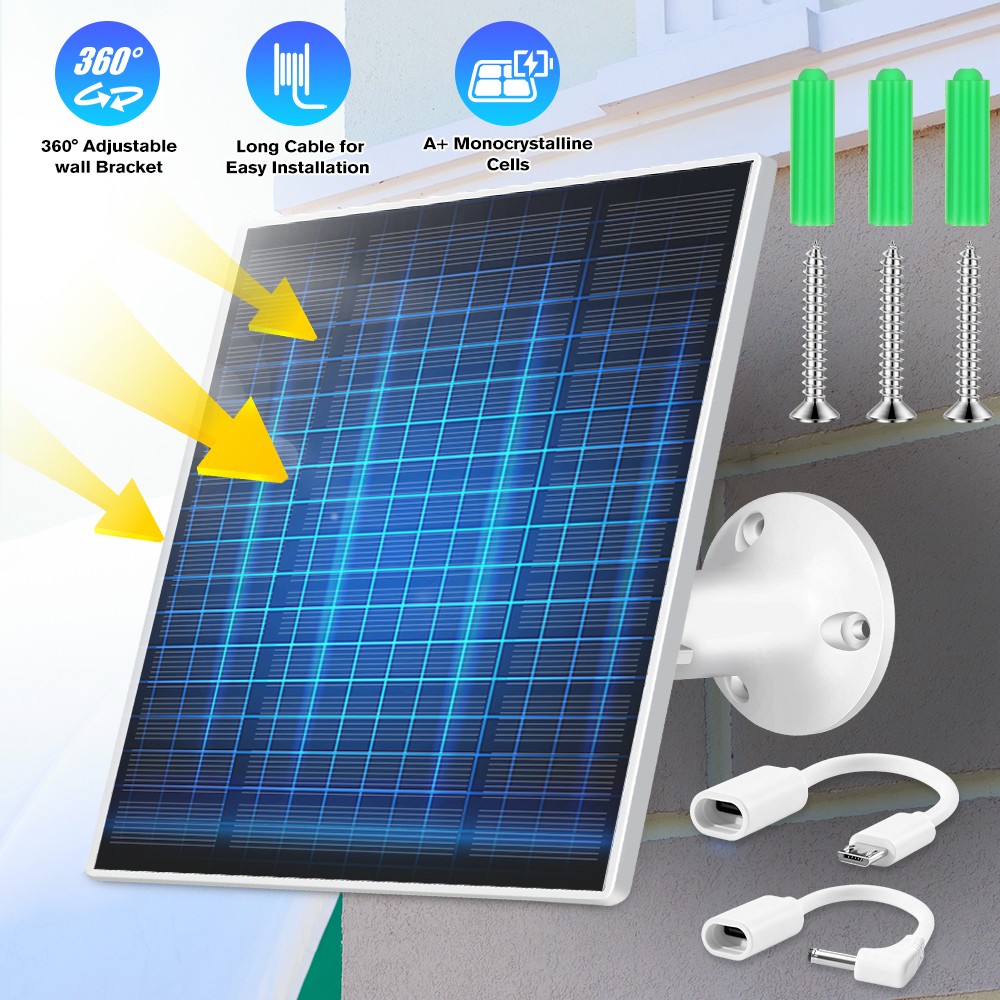 5W 5V Solar Panel USB C Power for CCTV Camera Security Battery Charger Outdoor