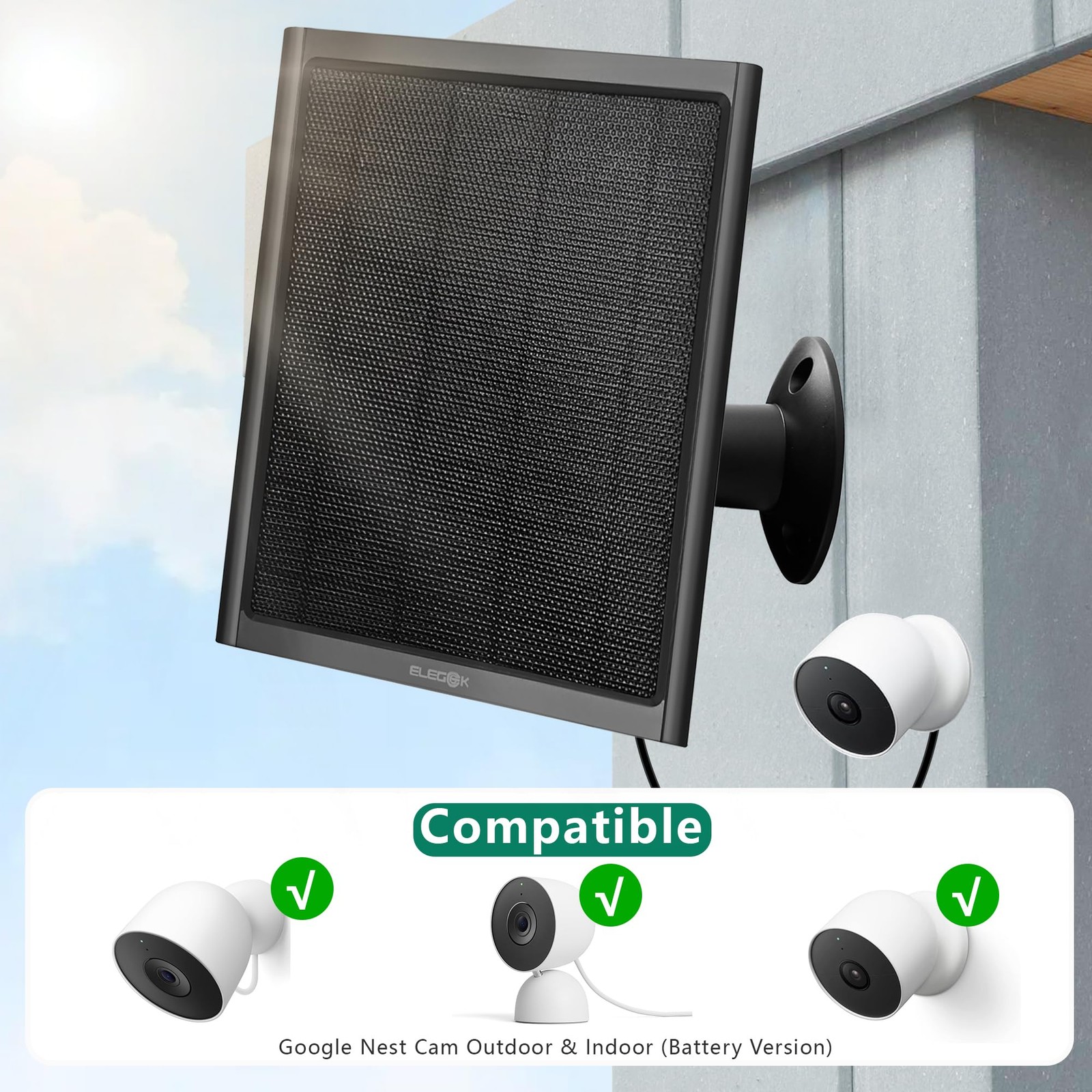 8W Solar Panel for Google Nest Camera Outdoor&Indoor Battery Version 2Pack