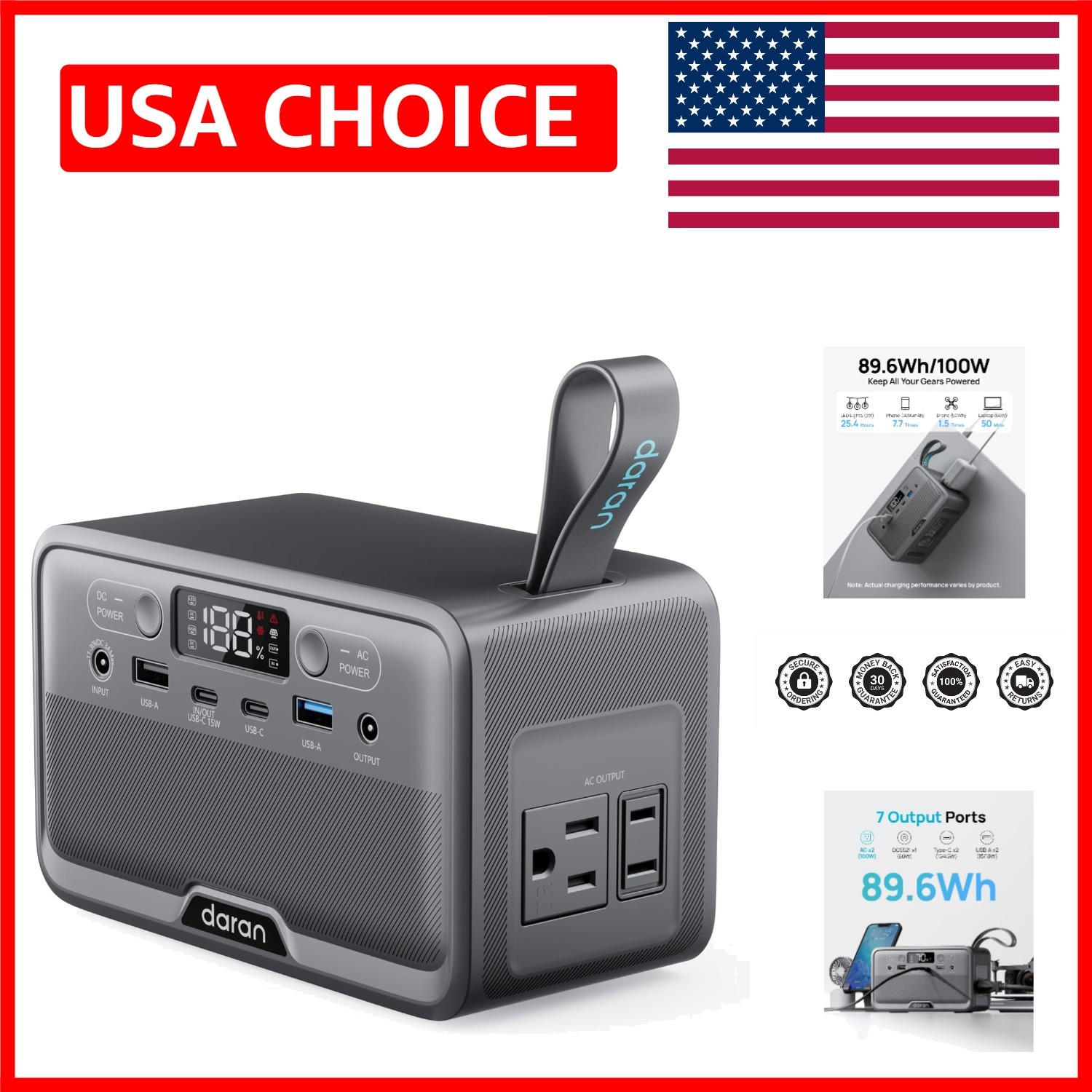 Ultra-Lite Portable Power Station 89.6Wh with Fast Charging & Quiet Operation