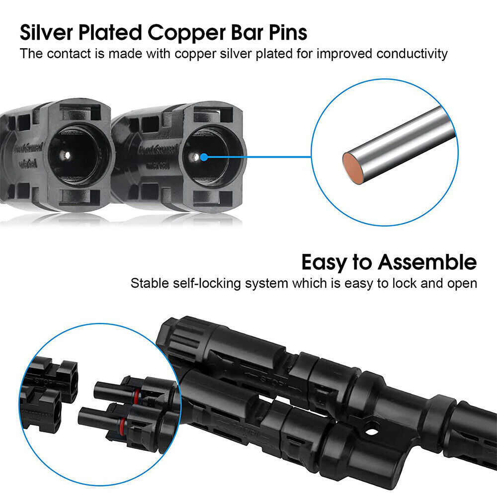 1 to 2 Y Branch 30A 1000VDC Solar Panel Y / T Branch Cable Connection Adapter