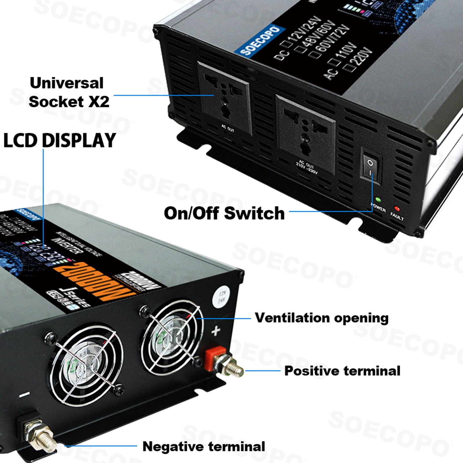 20000W Peak Solar System Kit 2pcs Flexible Panel DC12V/24V AC110V 220V Inverter