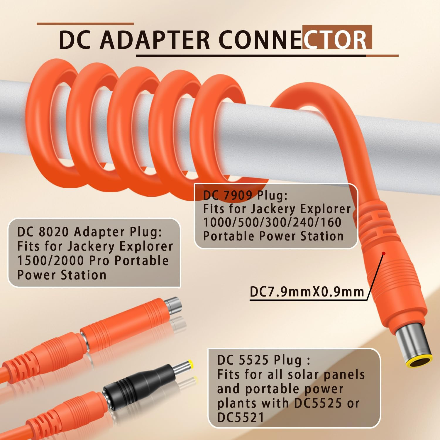 Solar Panel Adapter for Jackery, 6FT/1.8M Compatible with MC-4 to DC 8Mm Extensi
