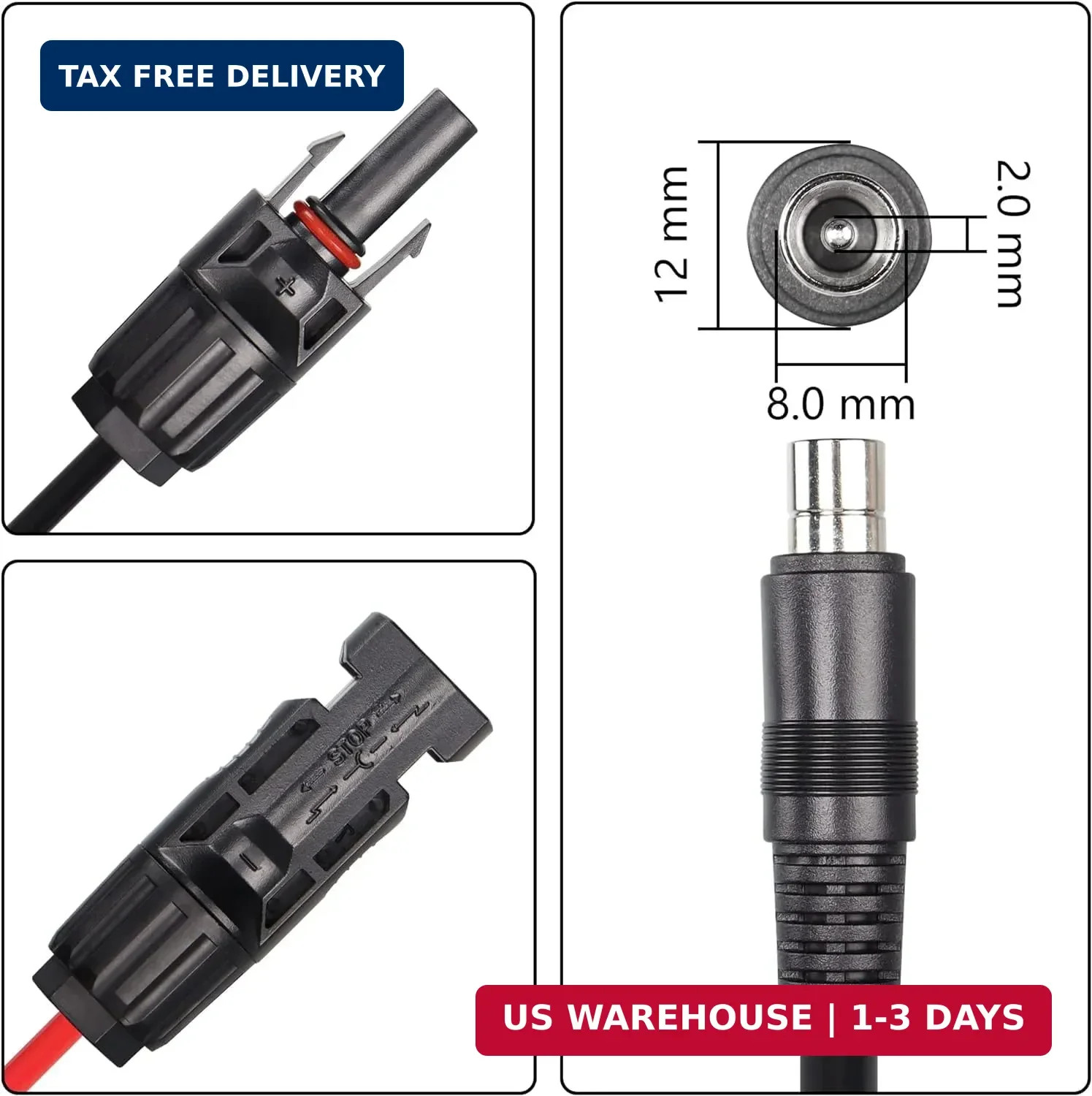 Jackery Solar Connector to DC8020 Extension Cable for Solarpanel Charging, Compa