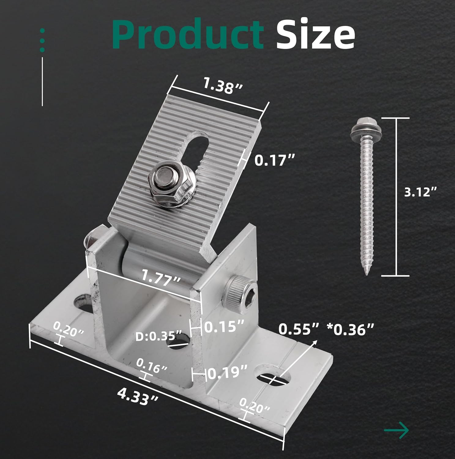 4 Pack Adjustable Solar Panel Tilt Mount Bracket Base, Tilt Angle 10°-60° Flat R