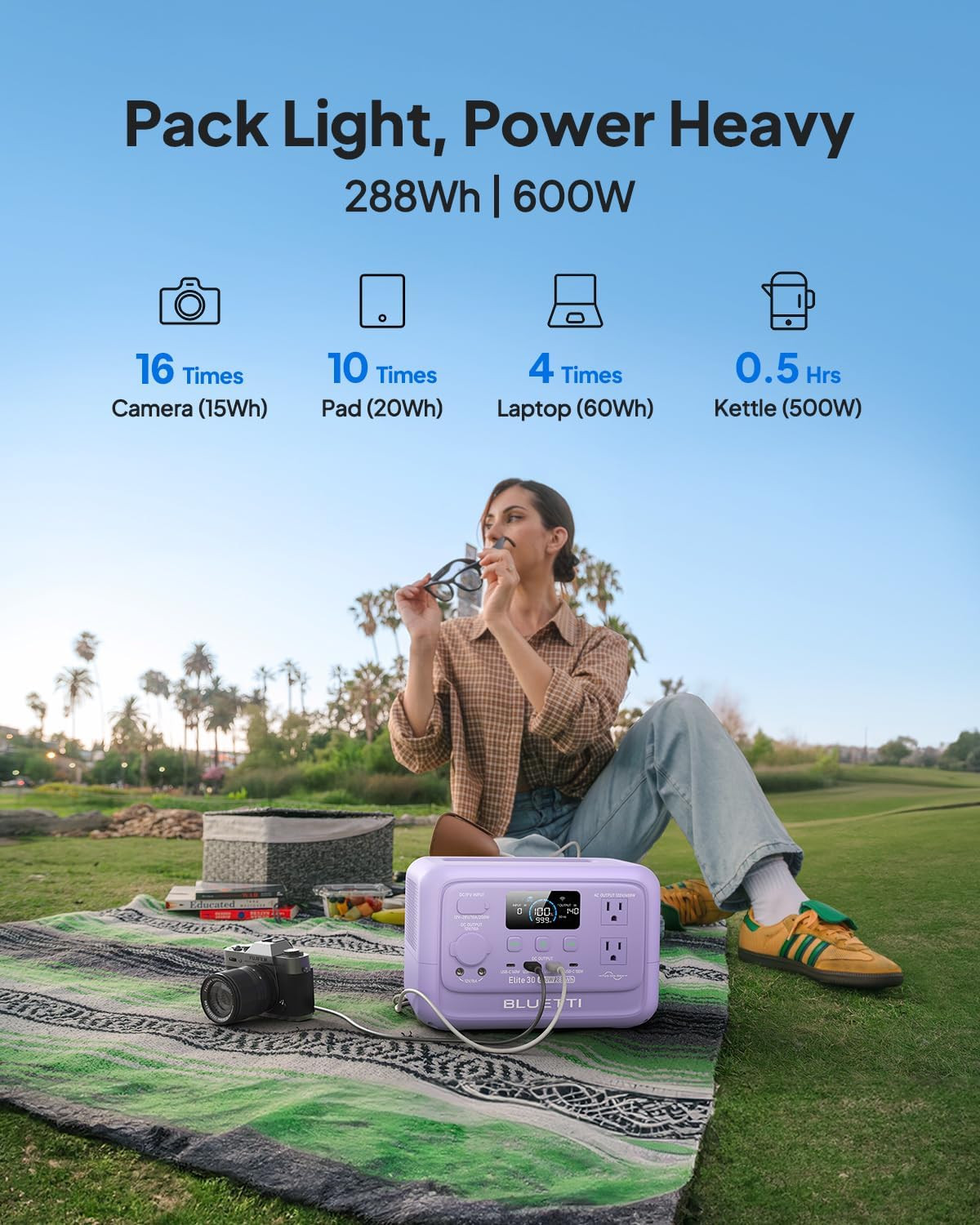 Elite 30 V2 Portable Power Station – 288Wh Solar Generator for Adventures