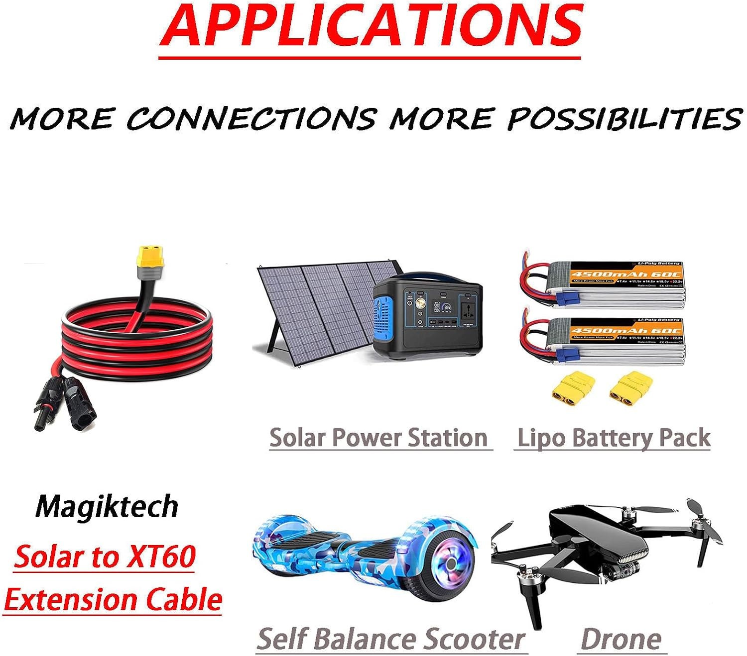 50FT Solar XT60 Adapter Extension Cord 12AWG for Power Stations