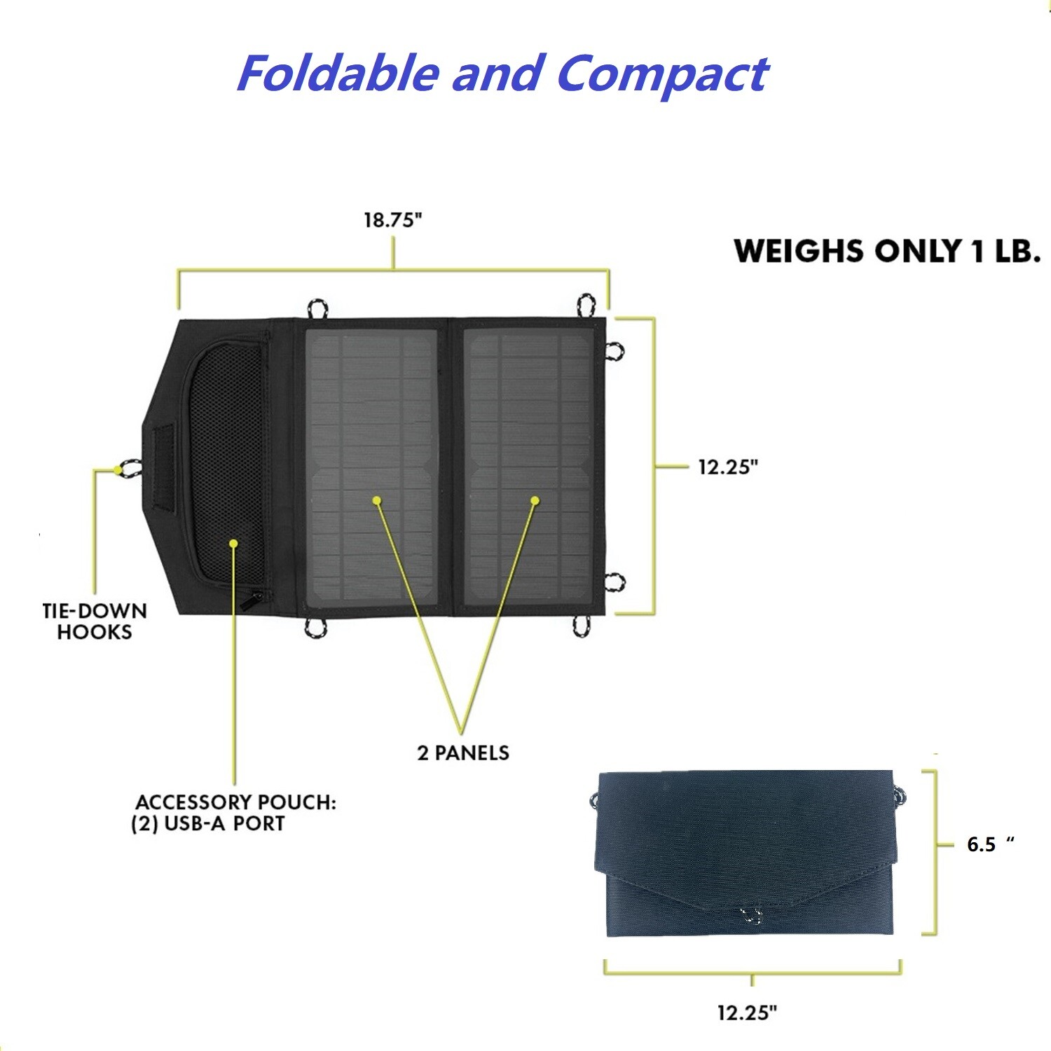 14W USB ETFE Solar Panel Folding Power Bank Outdoor Camping Hiking Phone Charger