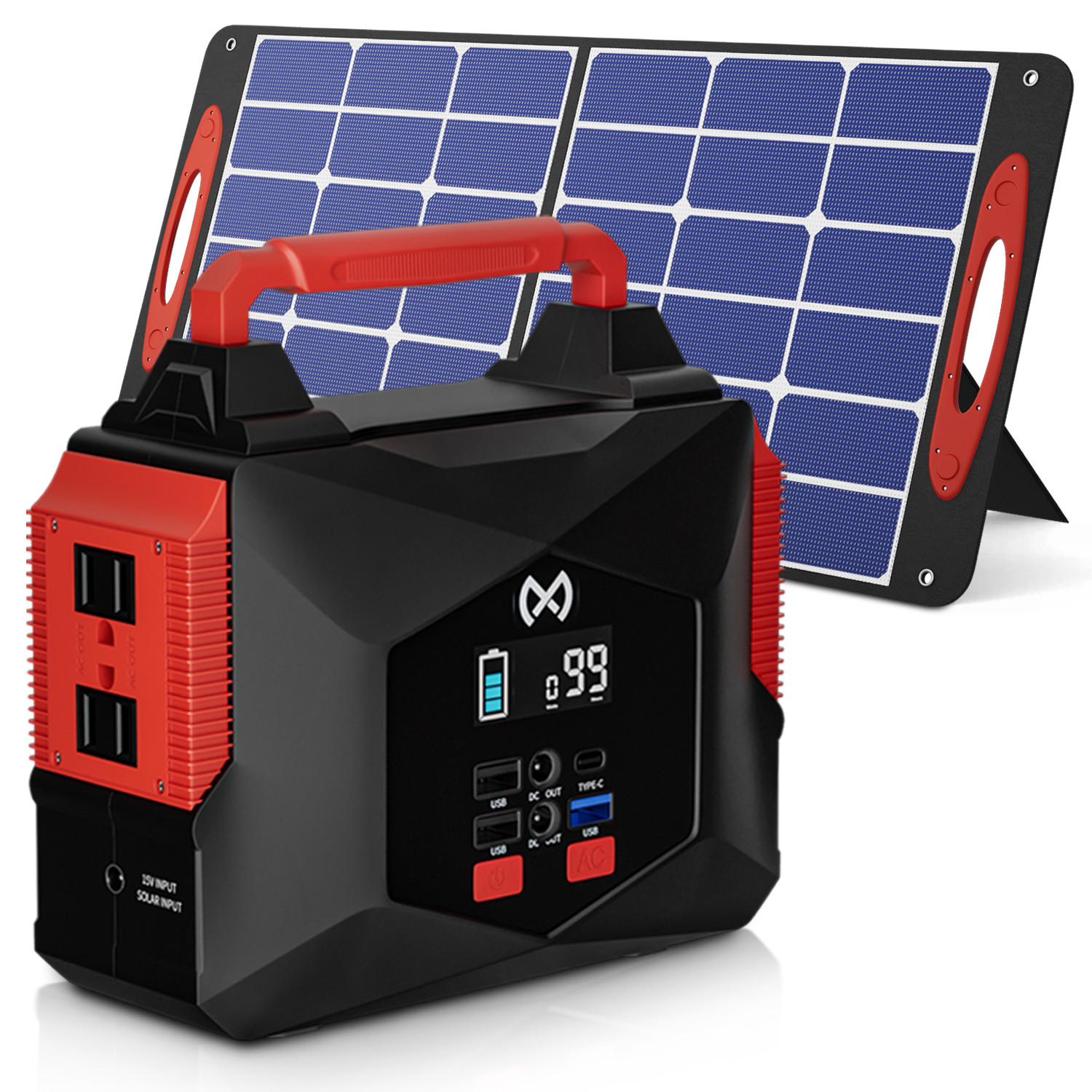 [PORTABLE POWER STATION+FOLDABLE SOLAR PANEL]Camping Solar Generator w/LED Light