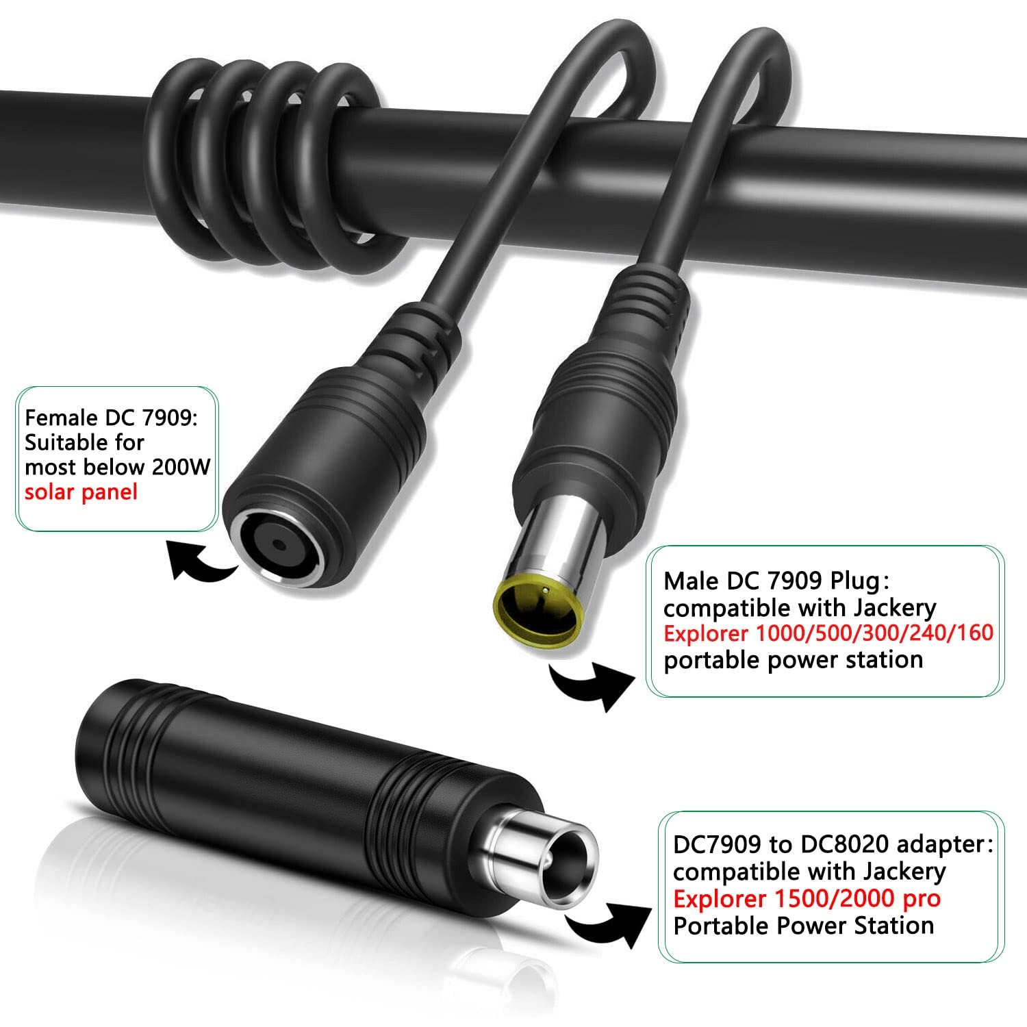 DC8mm Extension Cable with DC7909 to DC8020 Adapter connectors, 30Ft Jackery …