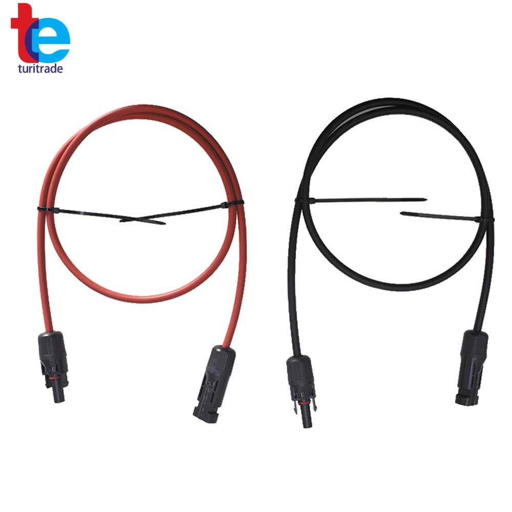 1 Pair 3 Feet Solar Panel Extension Cable Wire Connector Black + Red 10 AWG