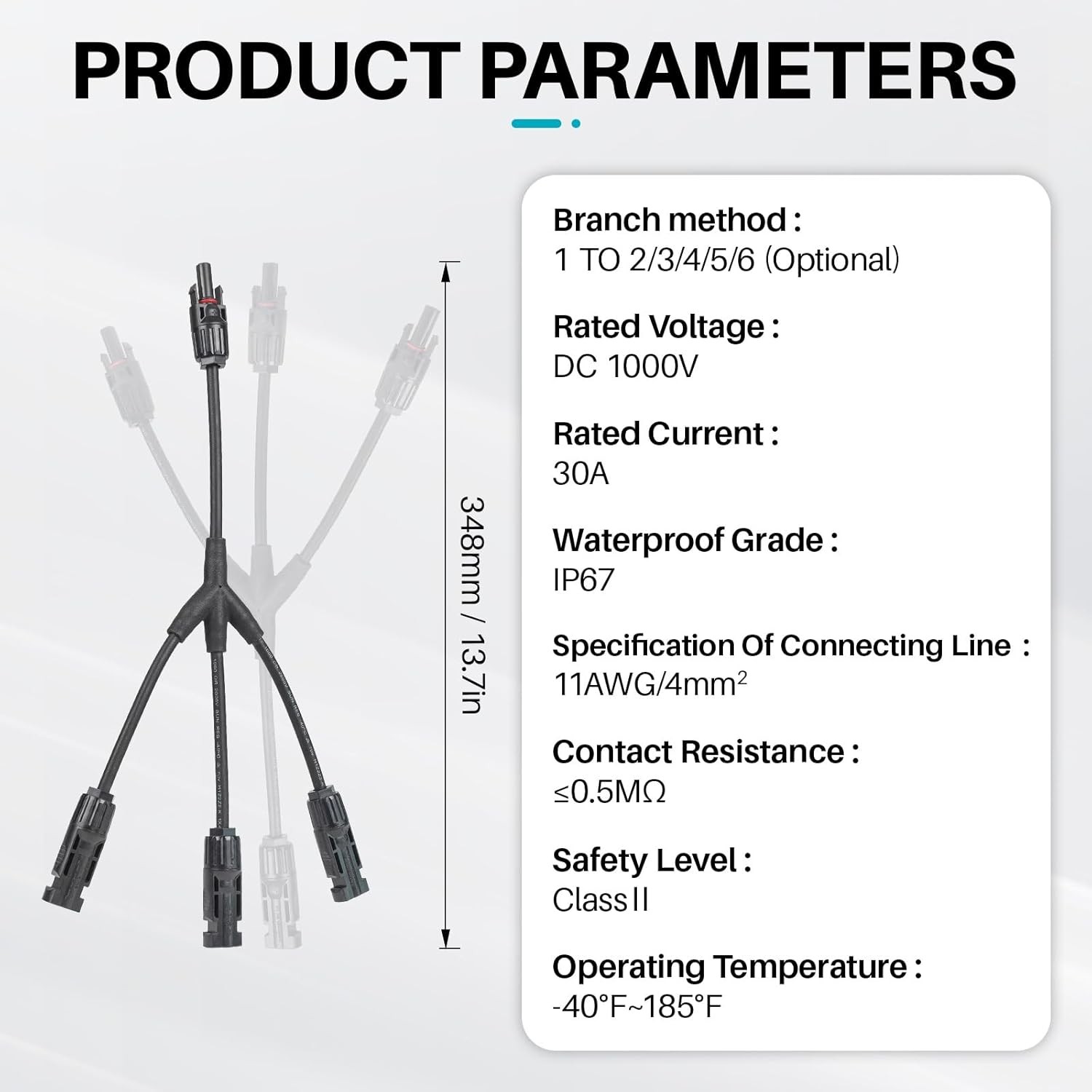 30A 1000V 10AWG Solar Panel Y Branch Parallel Adapter Tool Free 3 to 1 Connector