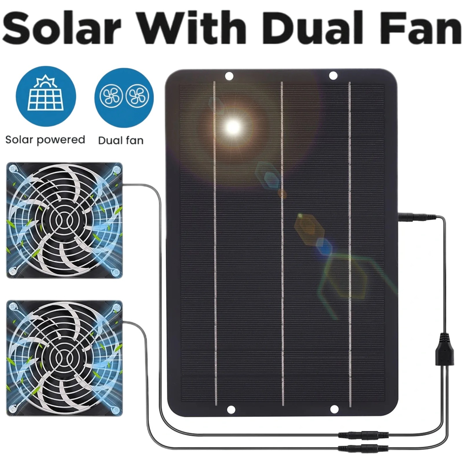 Solar Powered Dual Exhaust Fan Solar Panel Fan 12V For Greenhouse Chicken Coop
