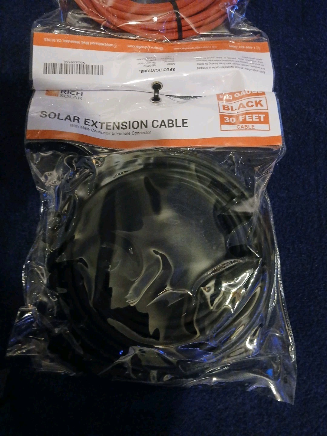 Rich Solar Extension Cables Male to Female 30ft (10 Gauge) RS-30102TC Brand New