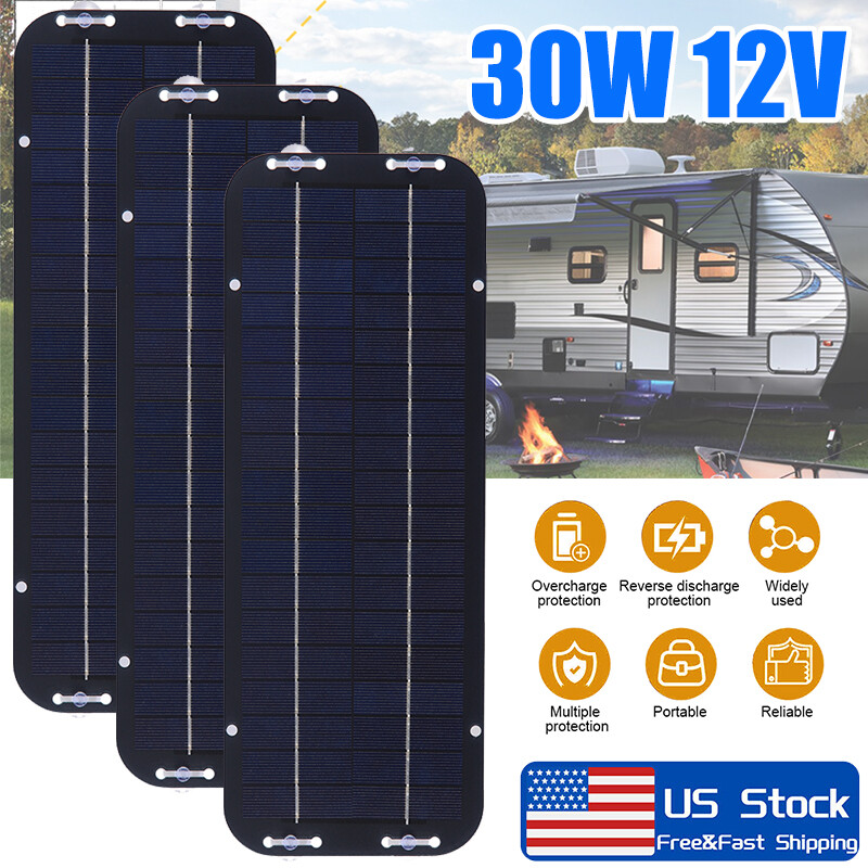 30W Solar Panel 12V Trickle Charger Battery Charger Kit Maintainer Boat Car RV