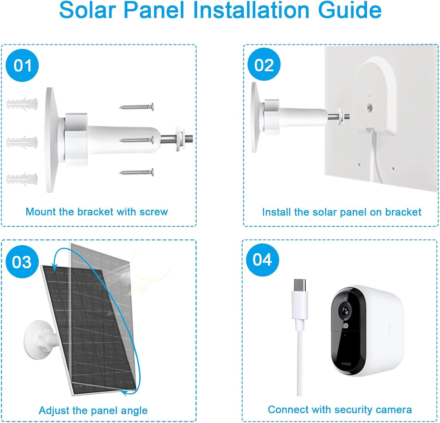 7W Solar Panel Arlo Essential 2K 2Nd Gen XL Spotlight Cameras USB-C Charger IP66