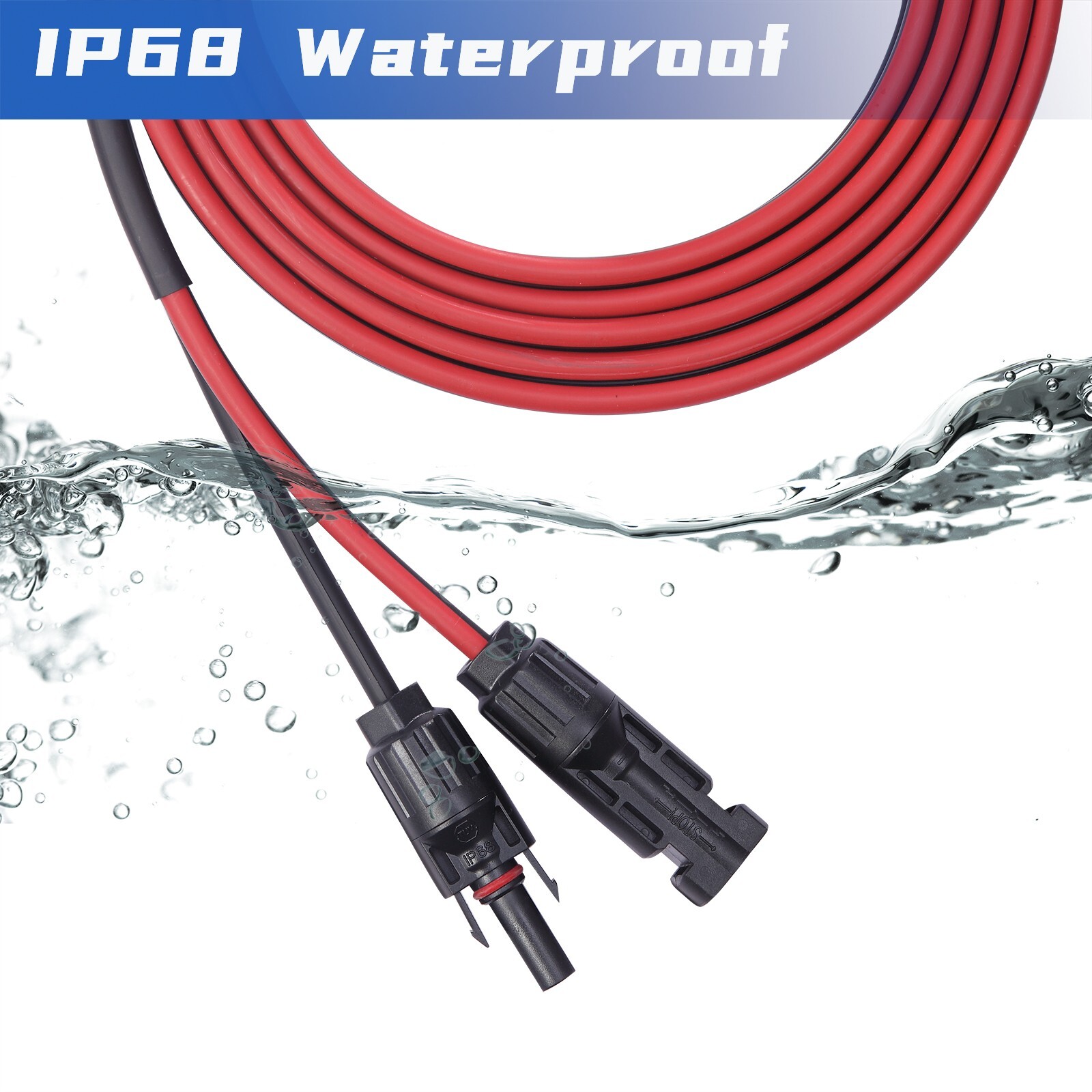 Solar Cable 5-50ft 2×12/10AWG, MC4 Connectors on One/Both Ends,for Solar Panels.