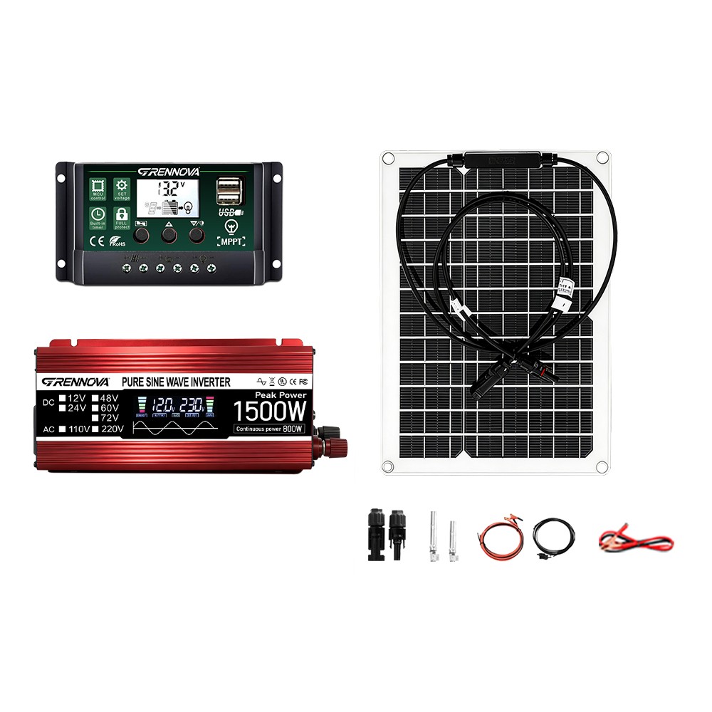 Grennova 1500W Solar System 50W Panel Set 12V To 110/220V Inverter + Controller