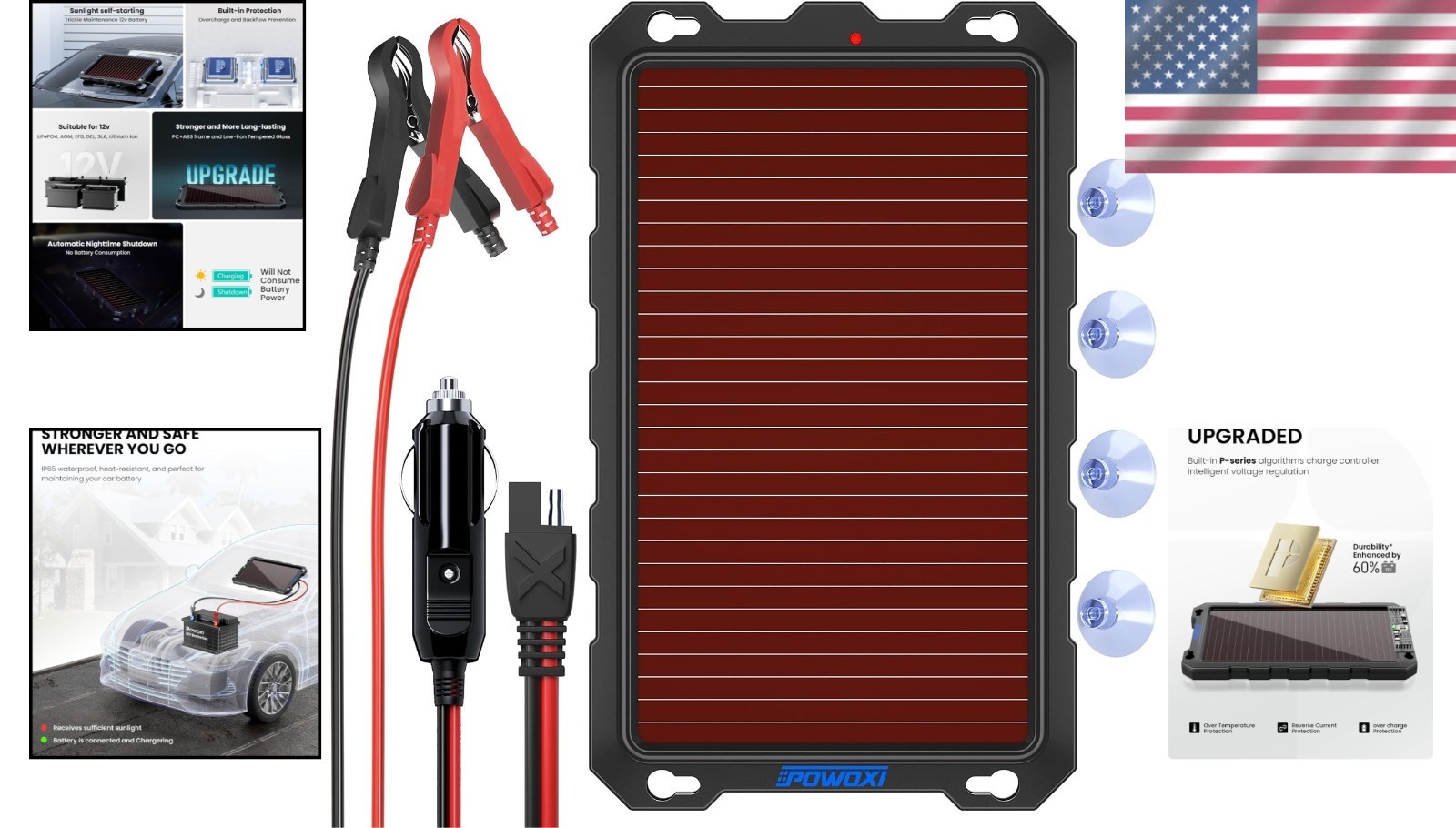 Portable Solar Battery Charger – 3.3W Trickle Maintainer