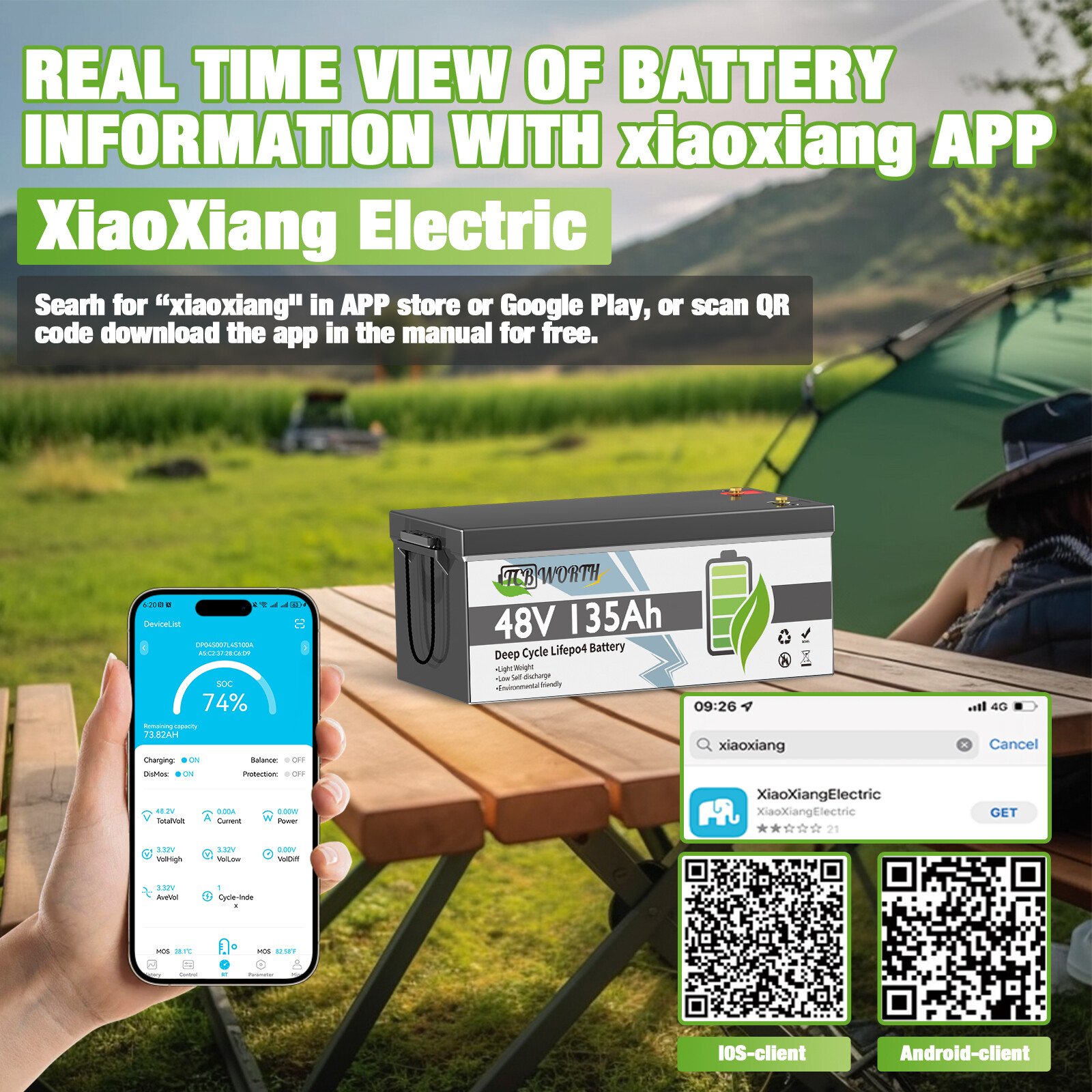 LiFePO4 48V 135AH Lithium Golf Cart Battery 200A JBD BMS for Off-Grid RV Solar