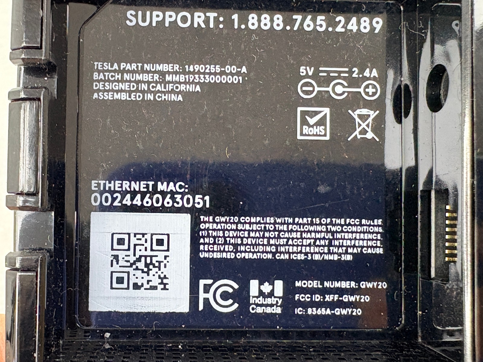 Tesla – Tesla Part No. 1490255-00-A, Model No. GWY20 Solar Gateway – w/ Pwr Adpt