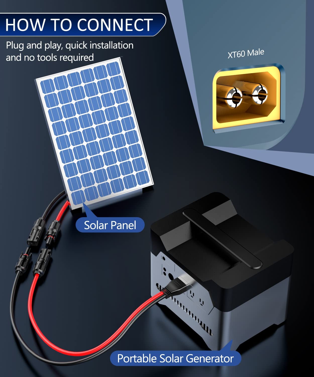 10AWG Solar Connector to XT60 Adapter Connector Extension Cable, XT60 Plug