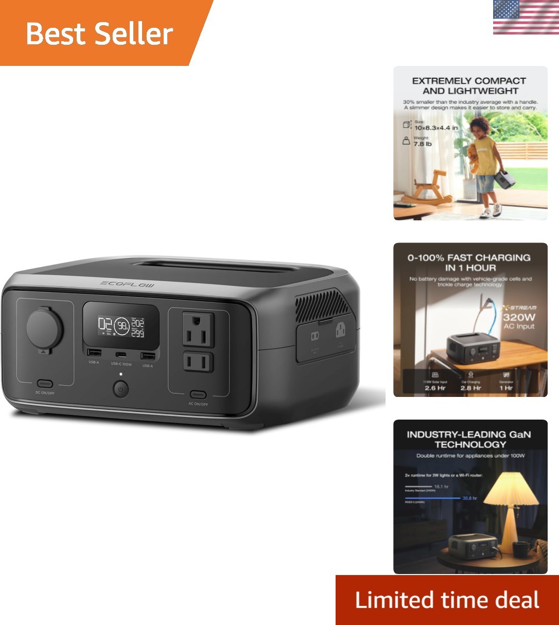 Portable Power Station RIVER 3, 245Wh LiFePO4 Battery Power Station, 1Hr Fast…